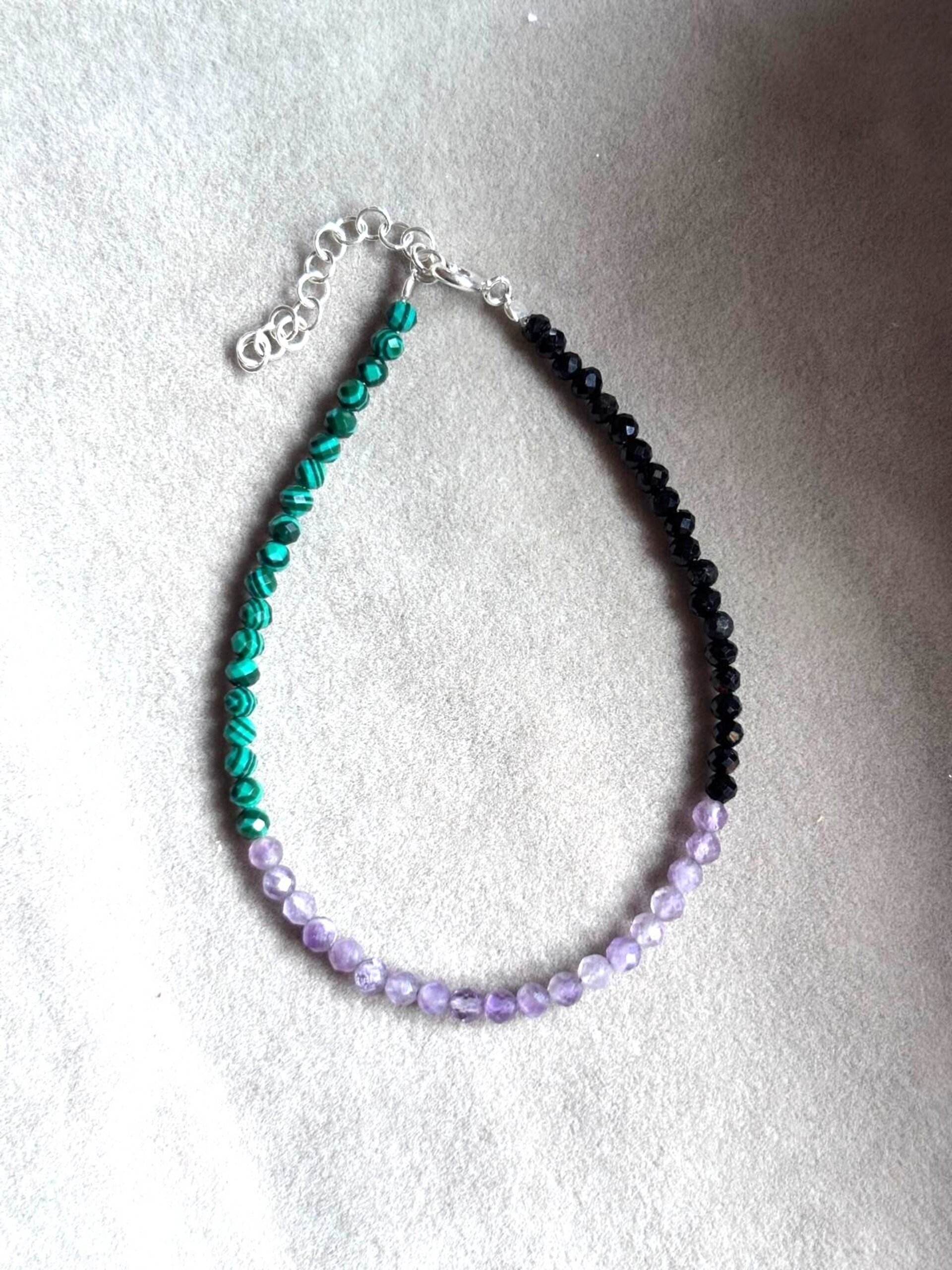 pulsera amatista, turmalina y malaquita facetada - 5