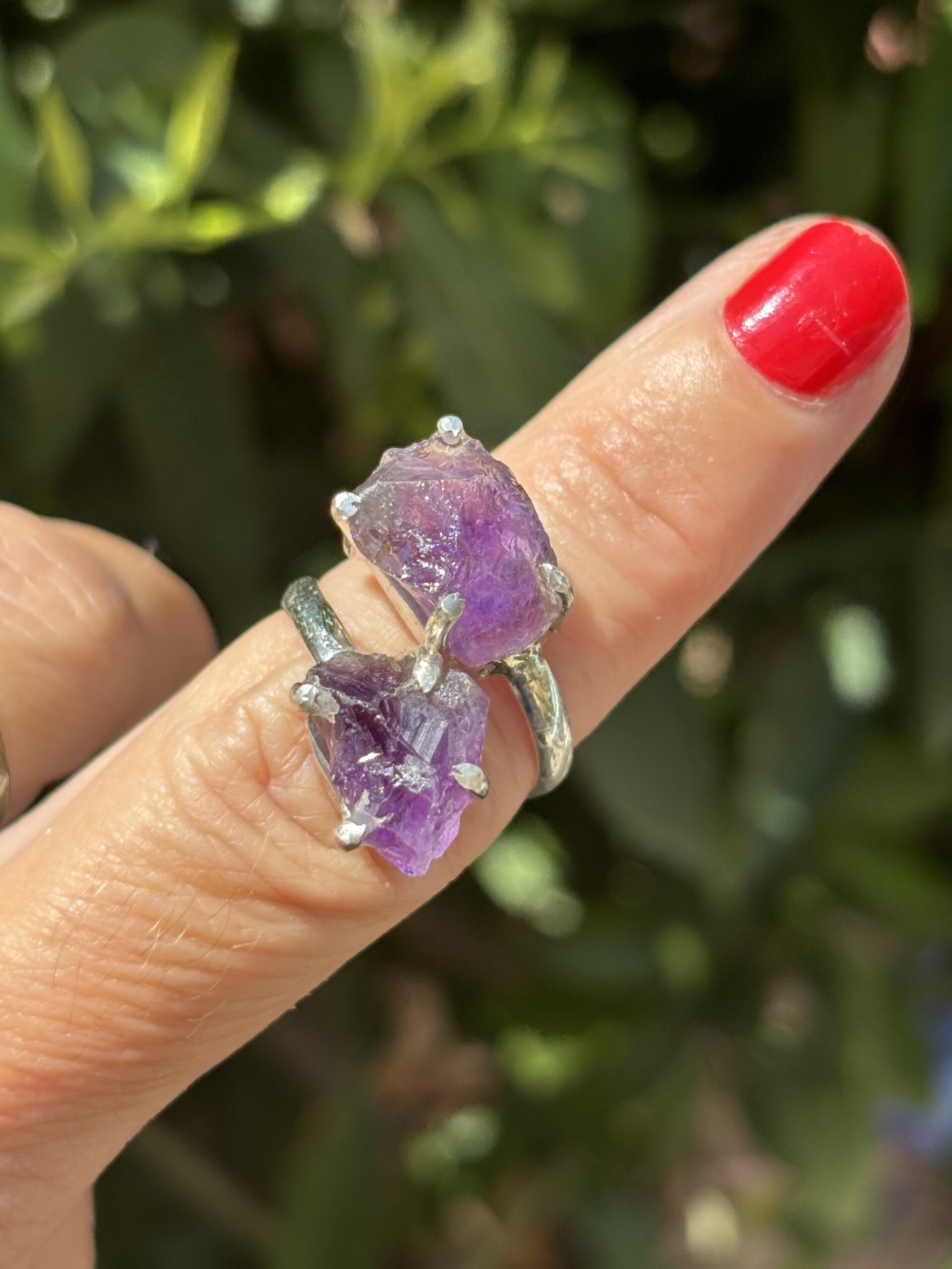 Anillo ajustable piedra natural de amatista - 6