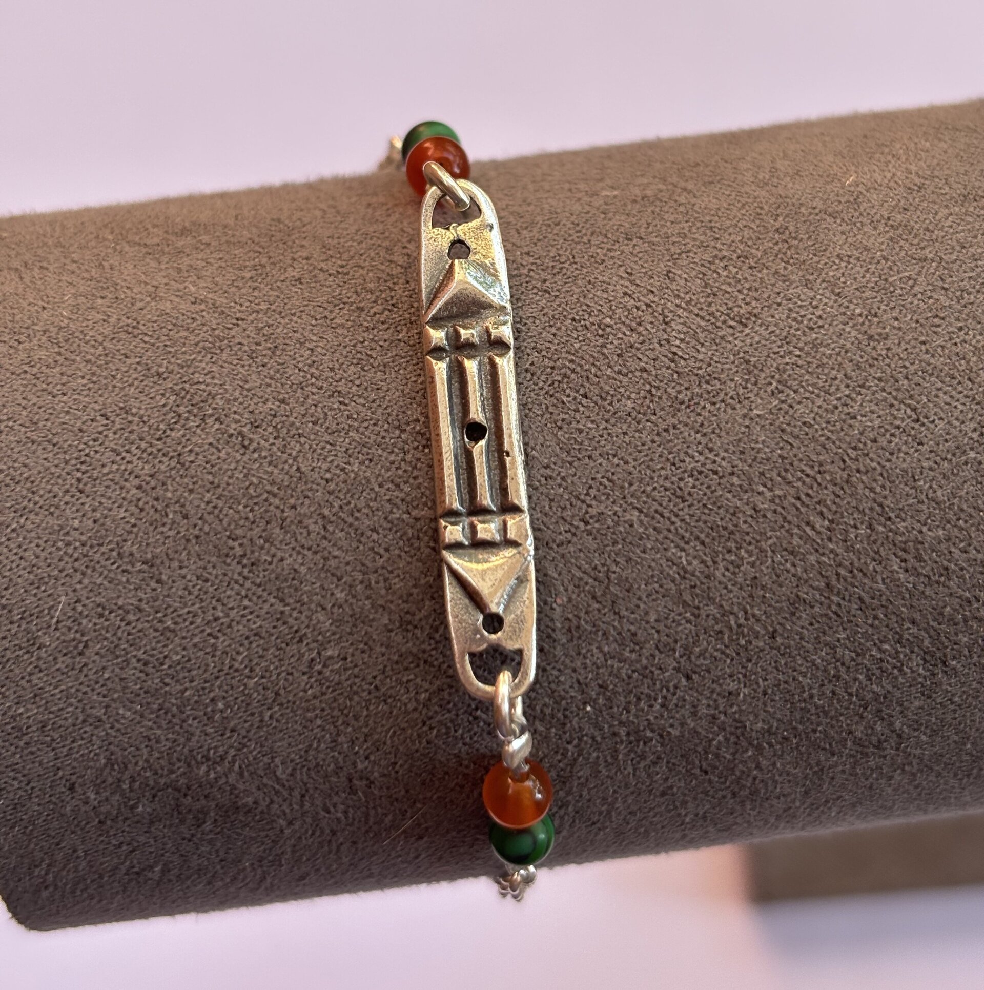 PULSERA ATLANTE CON PIEDRA DE MALAQUITA Y CORNALINA - 7