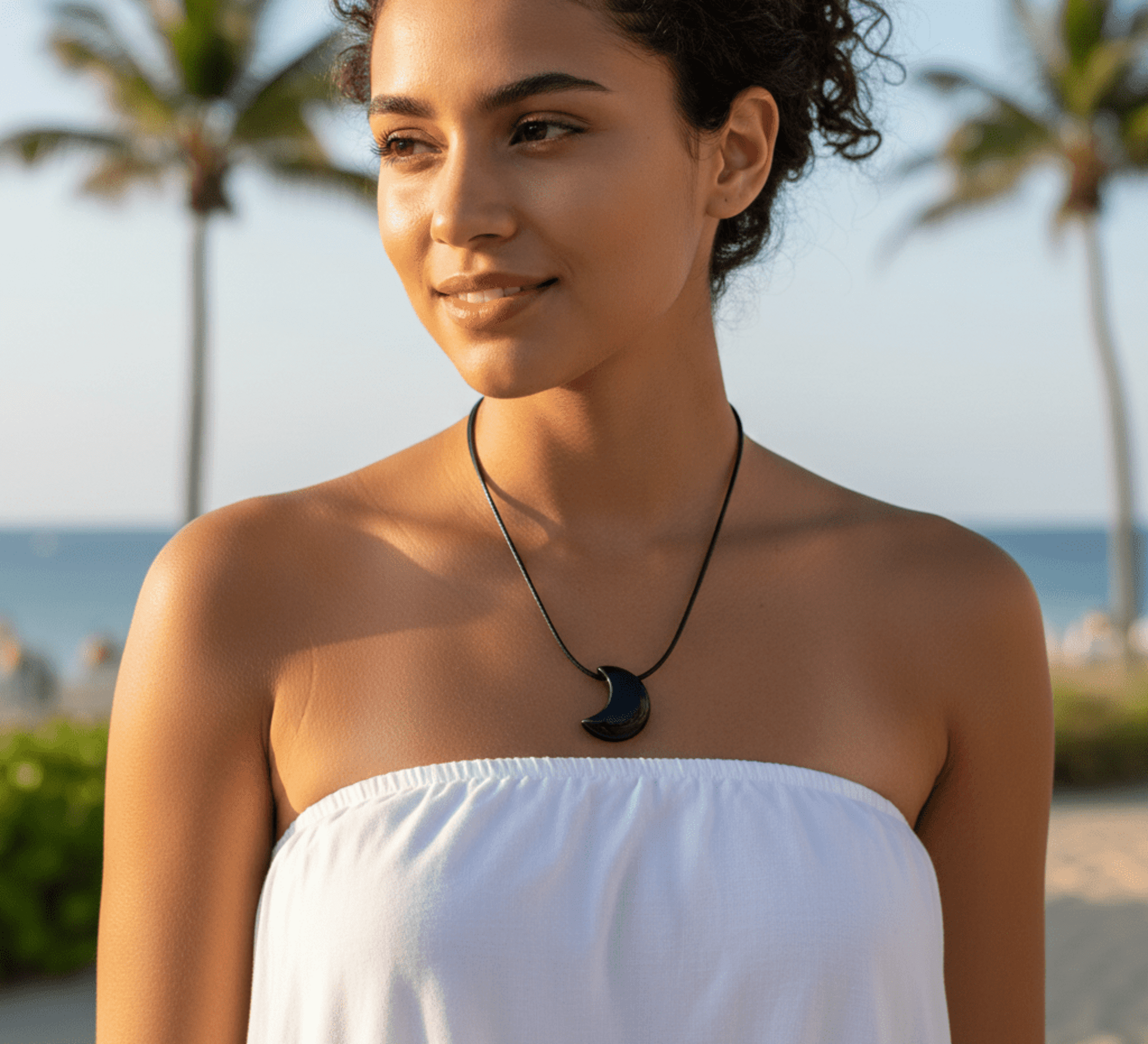 Collar ajustable, luna de piedra natural de ónix - 1