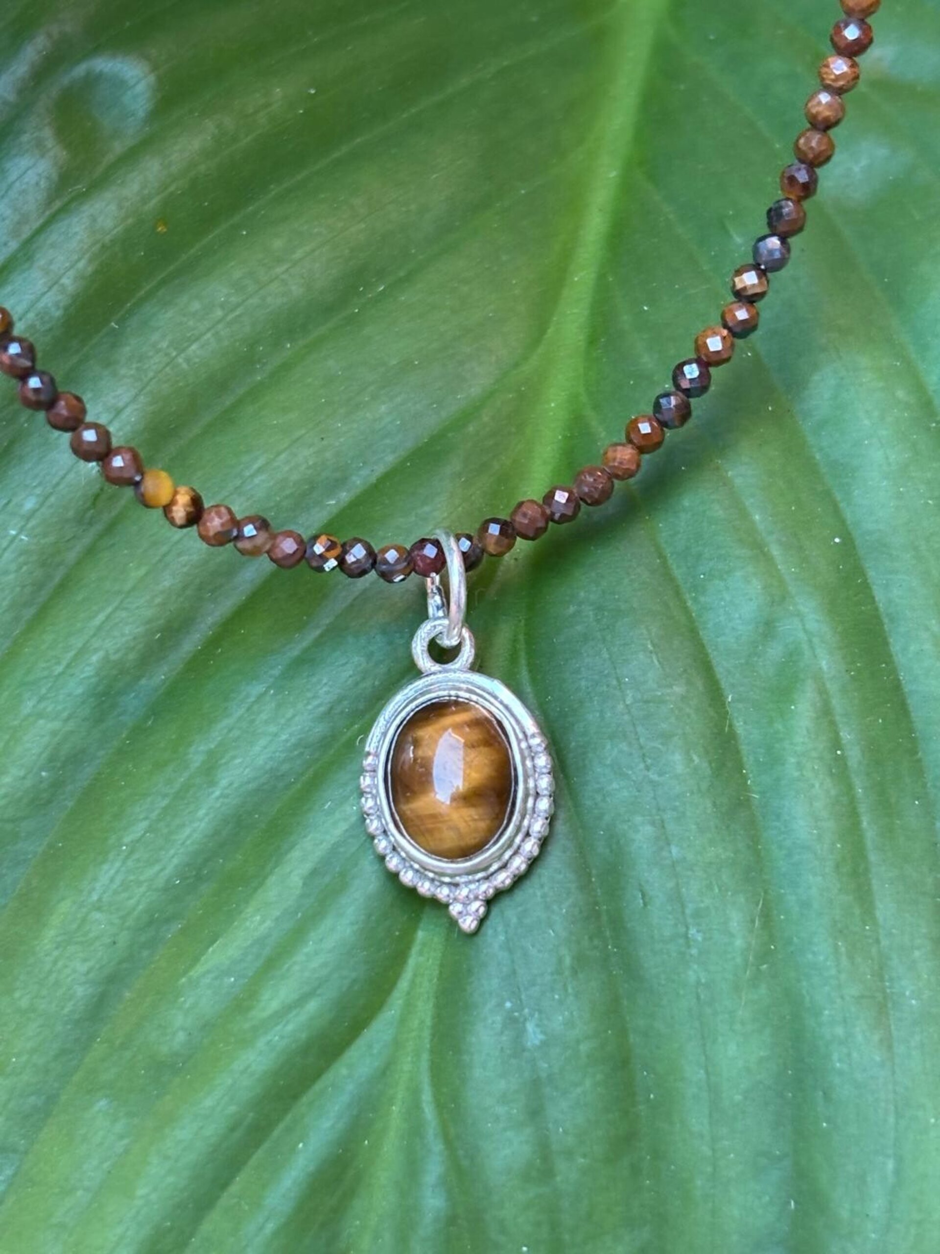 Gargantilla facetada ojo de tigre y colgante ojo de tigre - 4