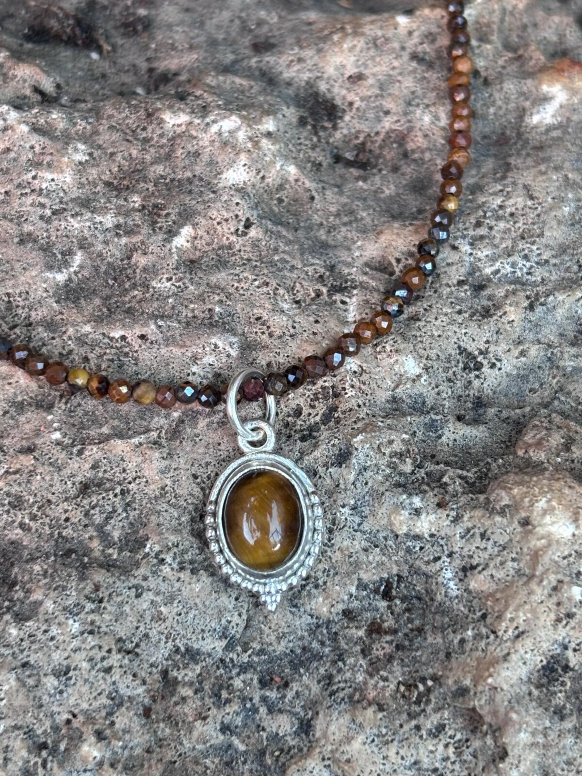 Gargantilla facetada ojo de tigre y colgante ojo de tigre - 5