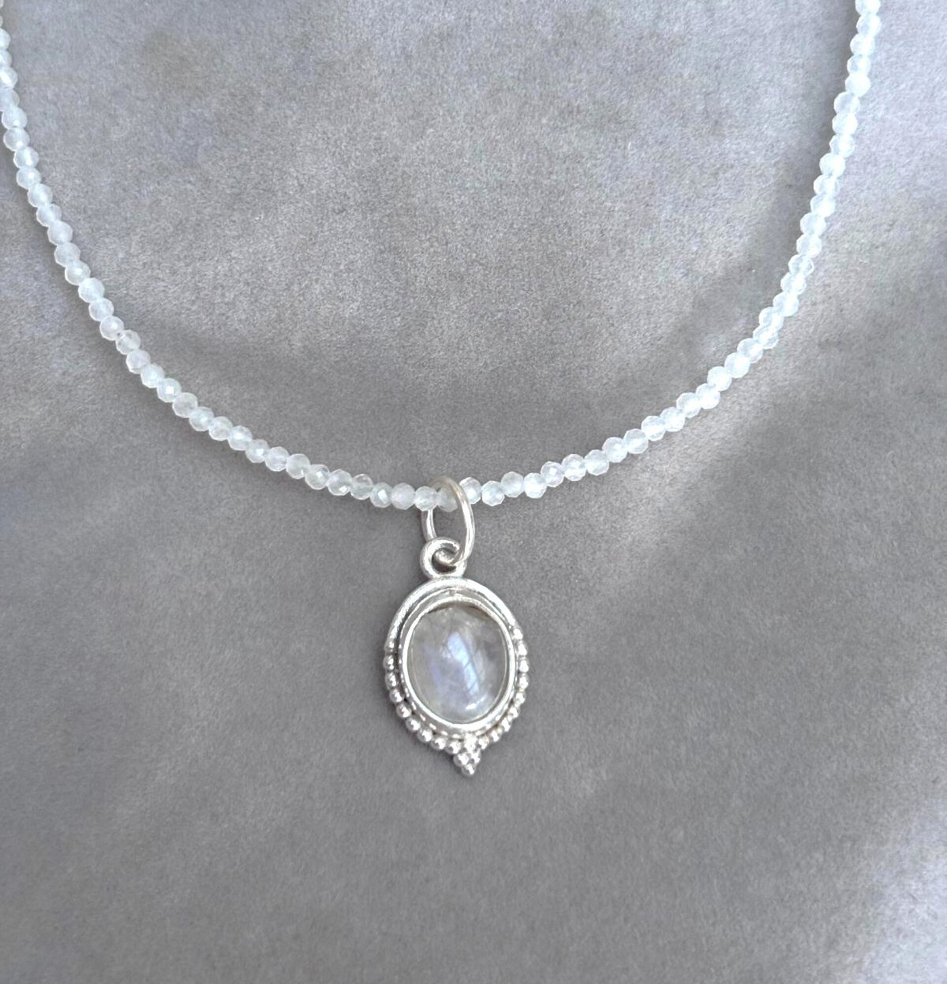 Gargantilla facetada piedra luna y colgante piedra luna - 4