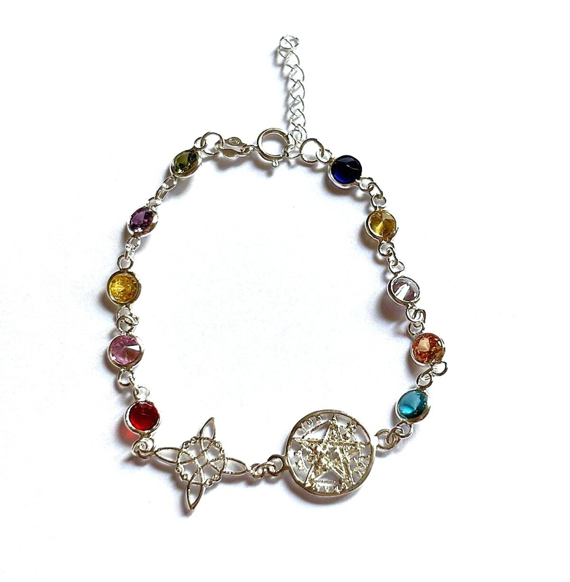Pulsera  nudo de brujas y tetragrámaton con circonitas de colores - 4