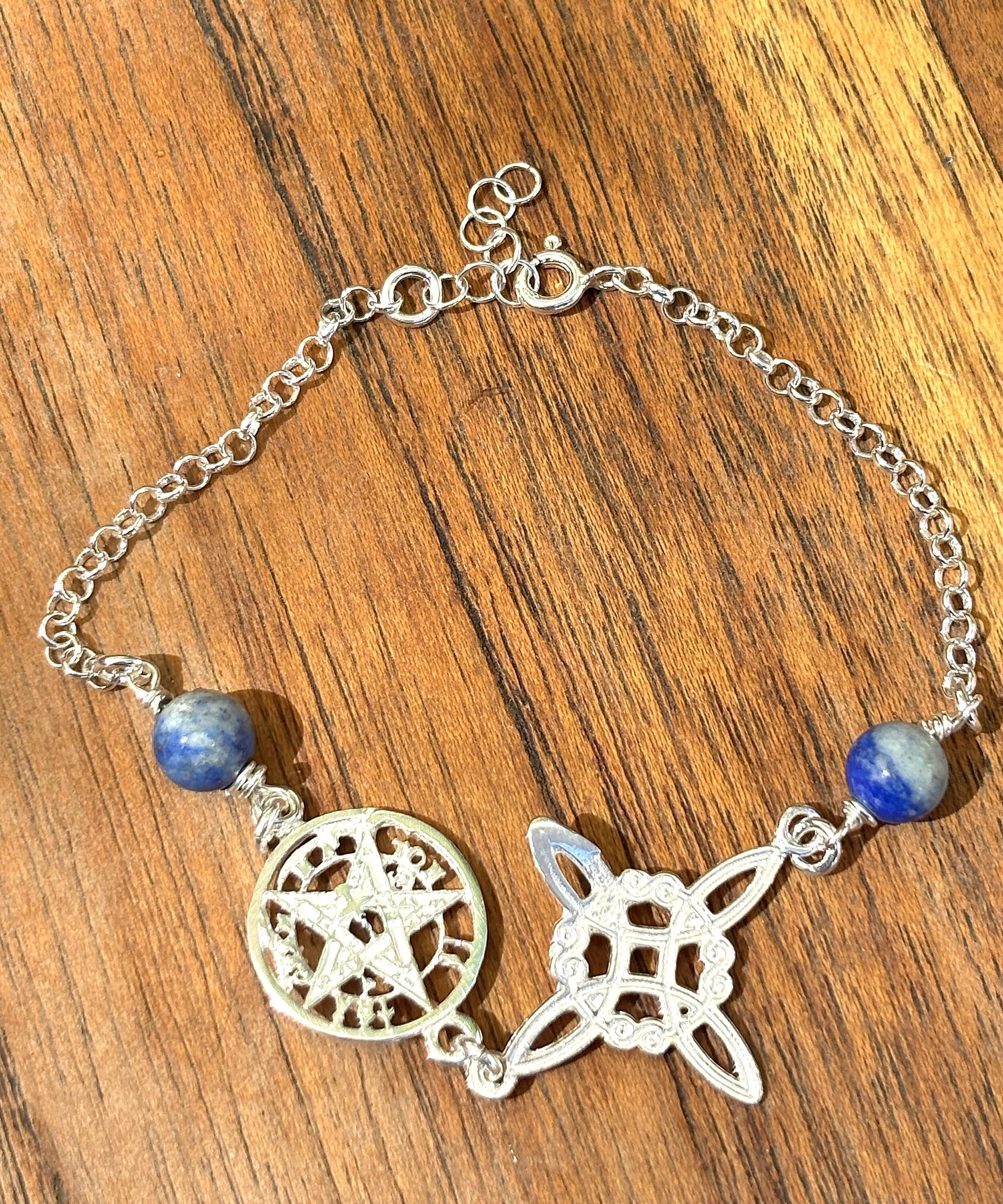 Pulsera amuleto doble protección con piedra lapizlázuli - 1