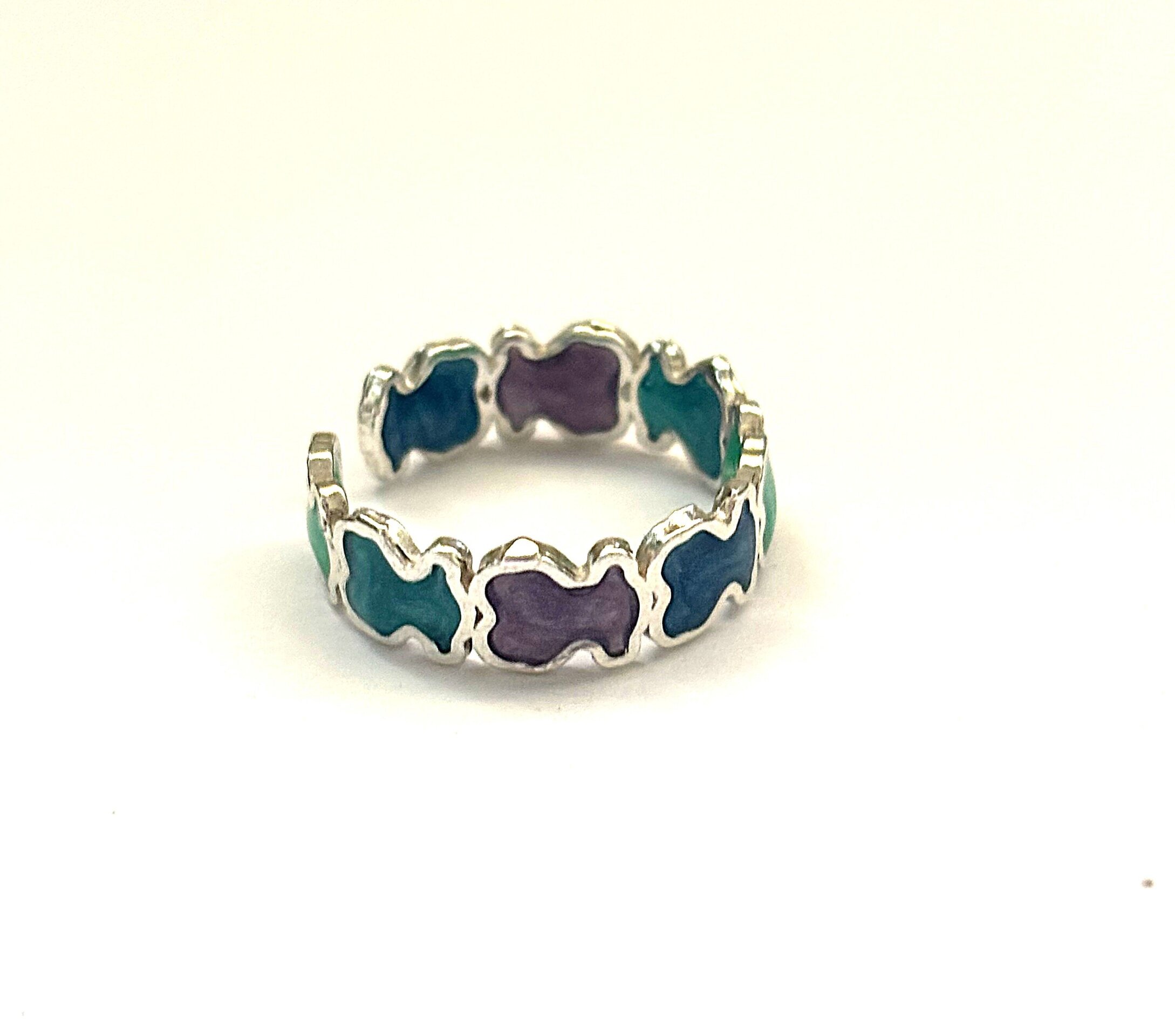Anillo ajustable oso esmaltado tonos verdosos azulados - 4