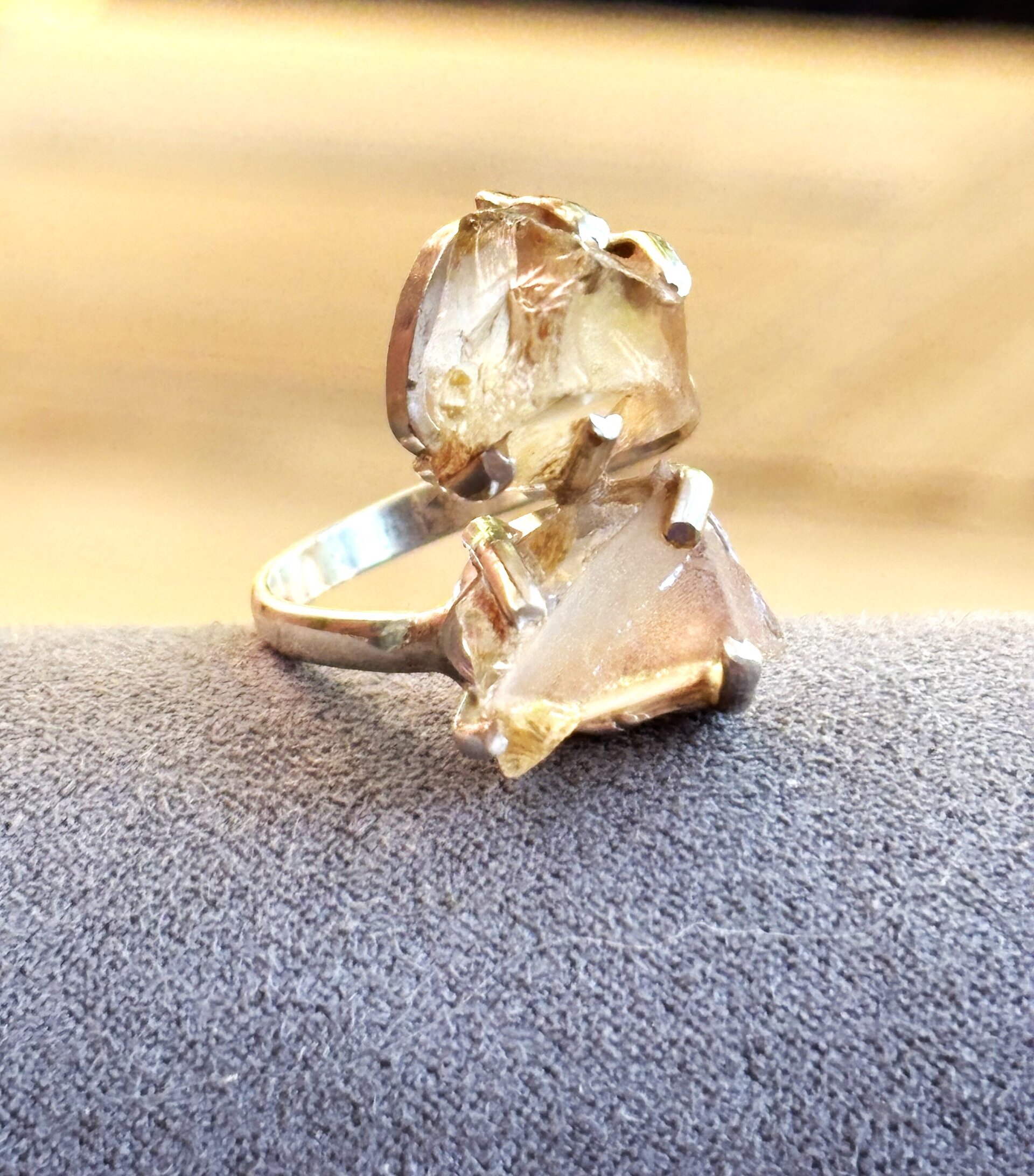 Anillo ajustable piedra natural de cuarzo citrino - 1