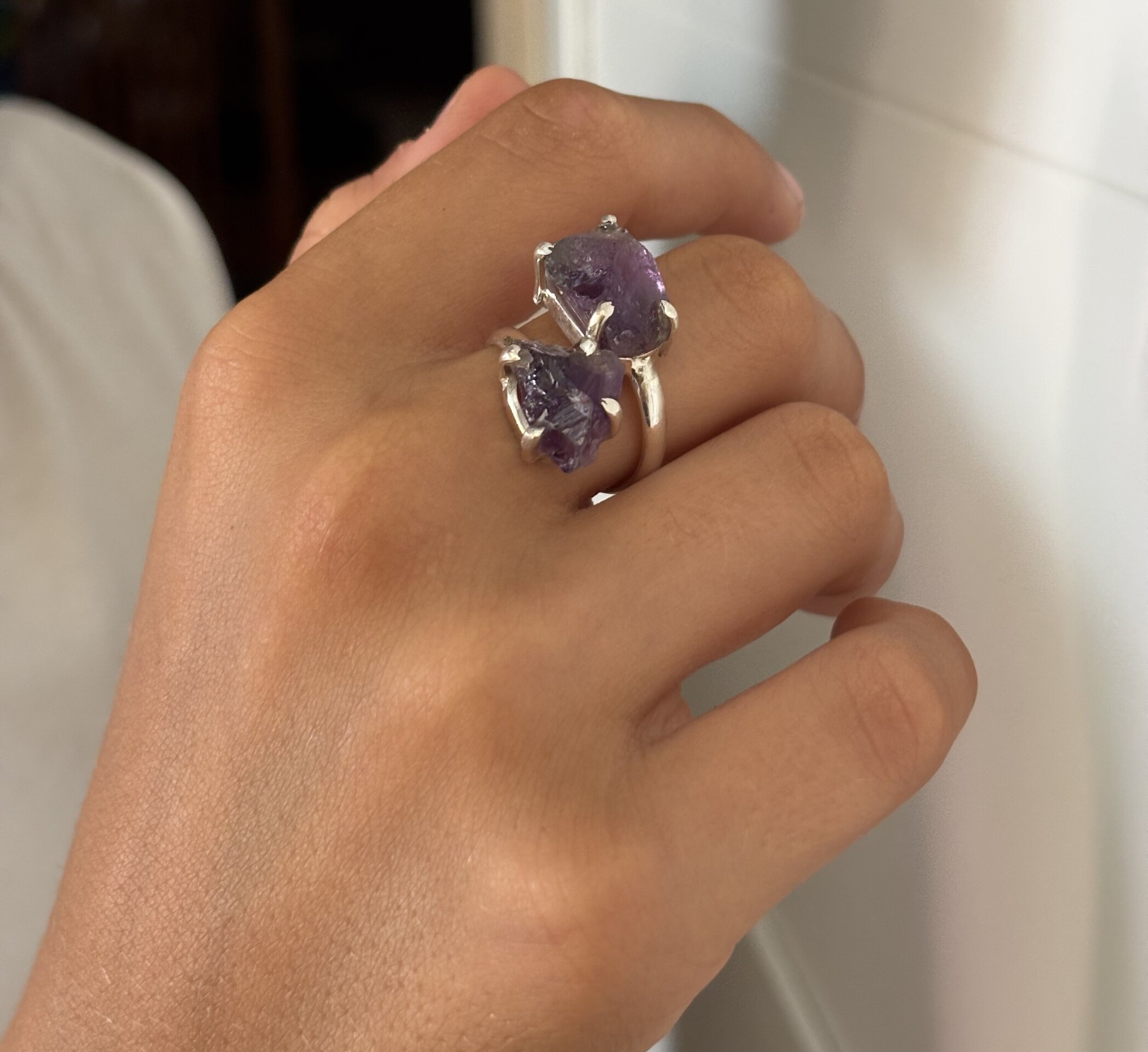 Anillo ajustable piedra natural de amatista - 1