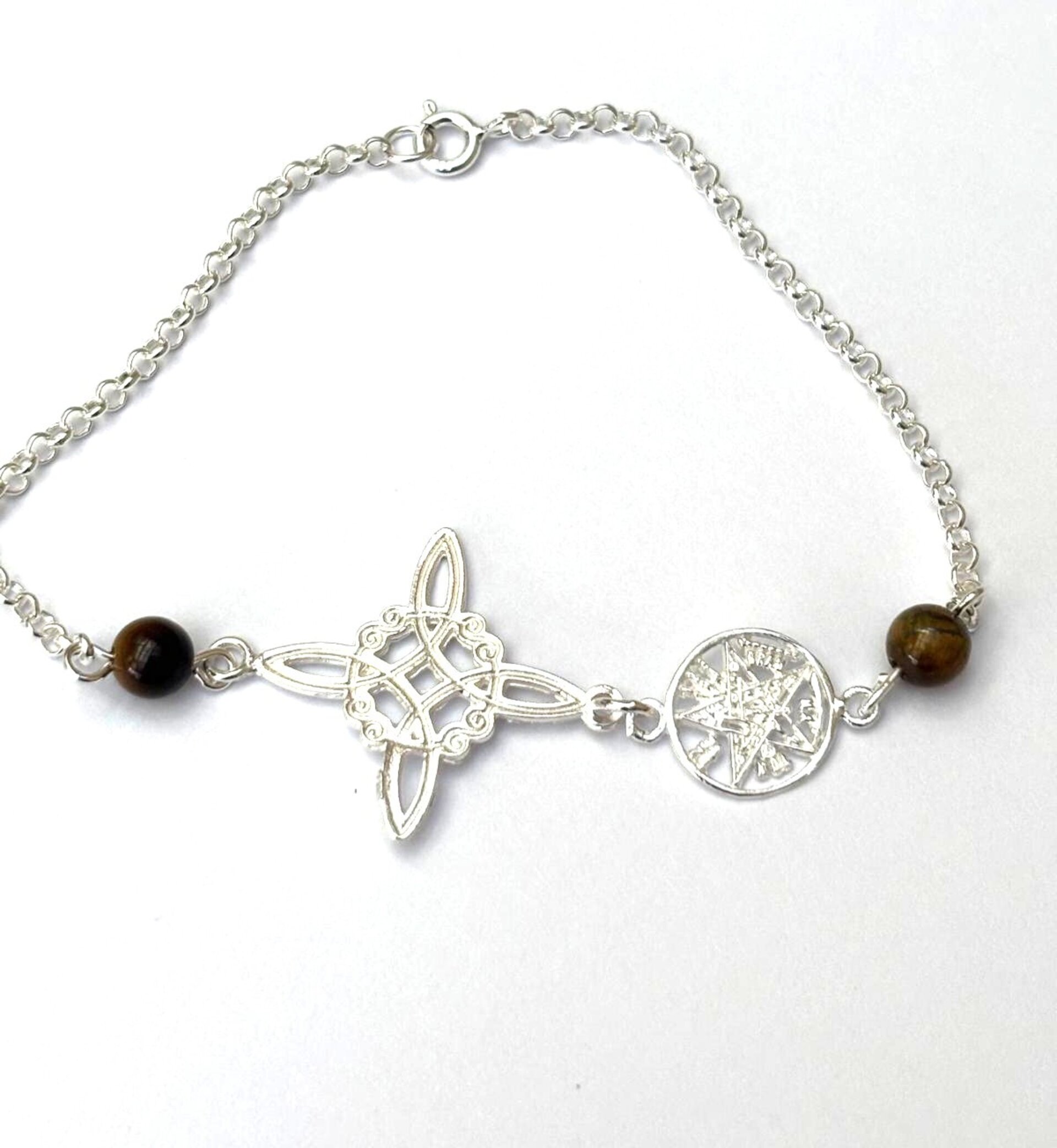 Pulsera amuleto doble protección con piedra de ojo de tigre natural - 1