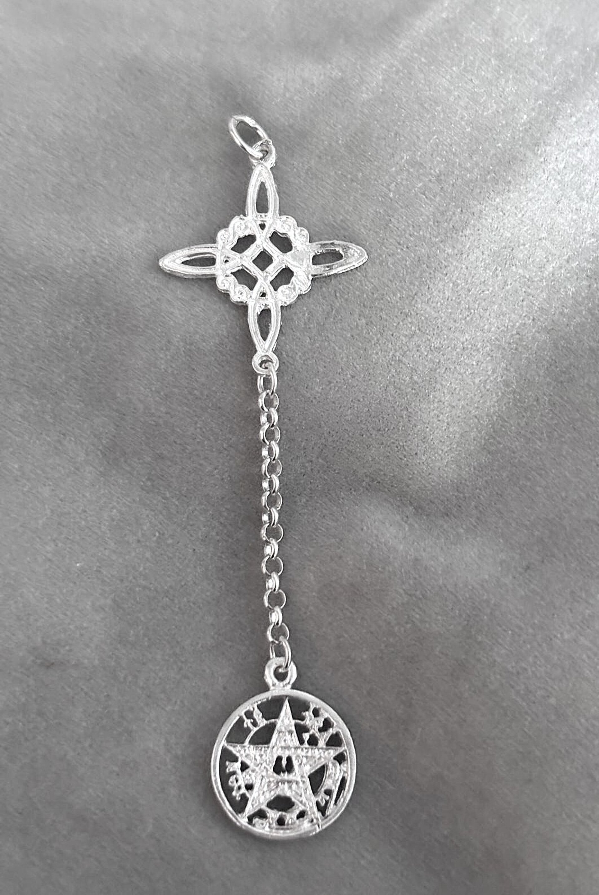 Colgante doble protección nudo de bruja y Tetragrámaton - 3