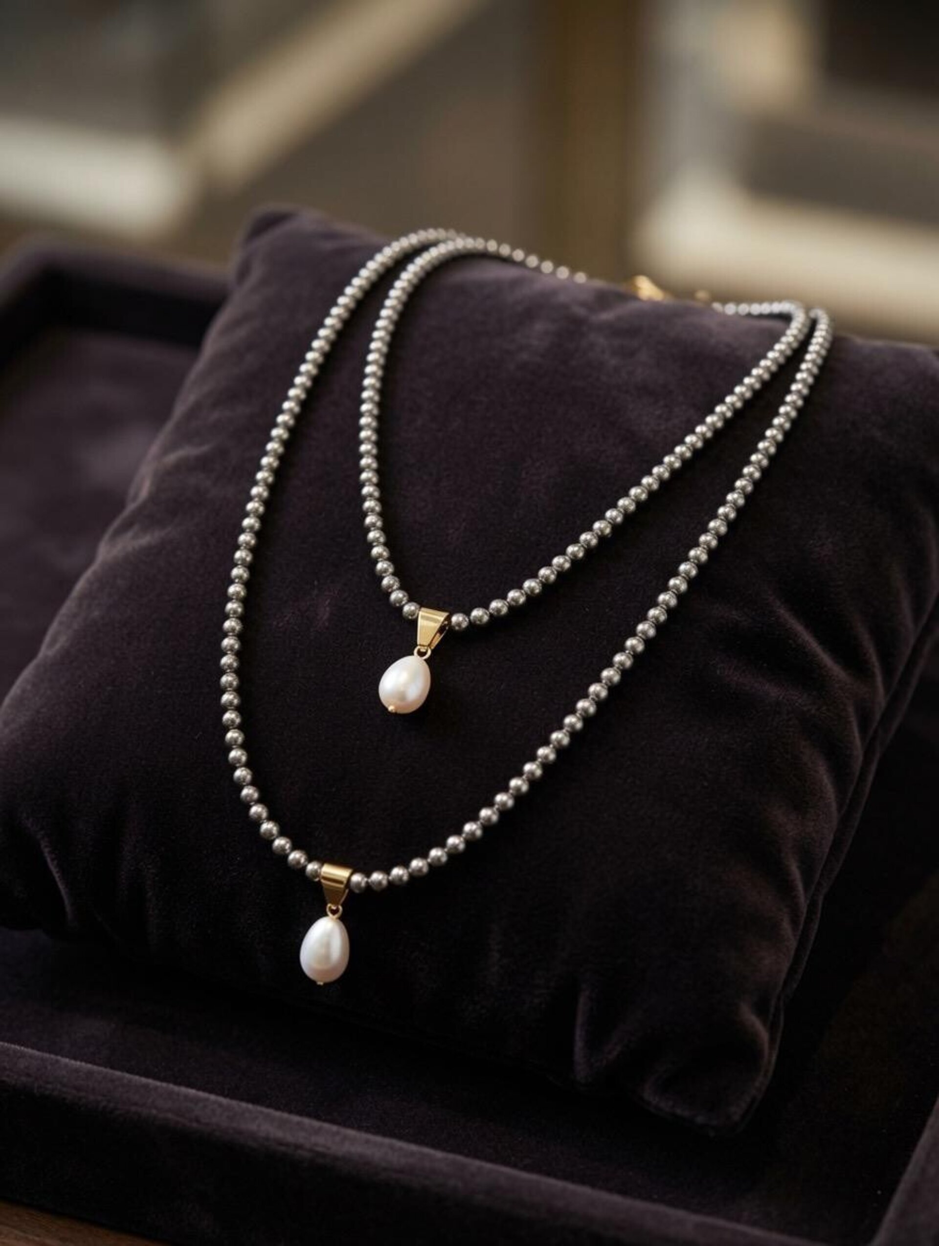 collar doble pirita y perla - 2