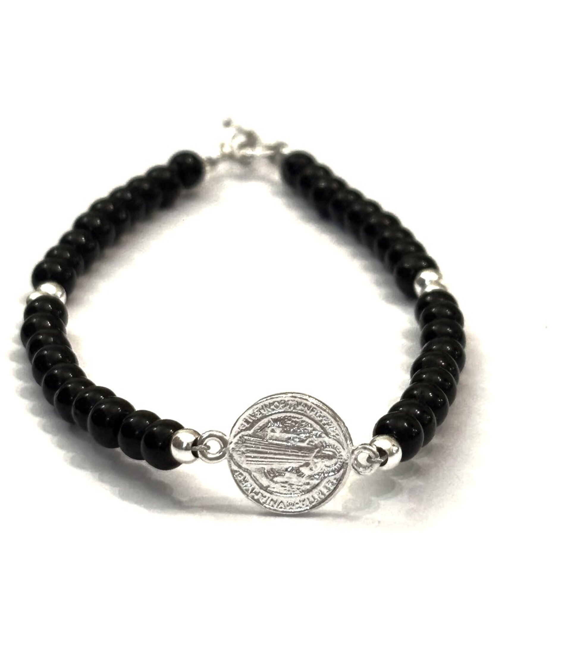 pulsera turmalina y medalla San Benito - 1