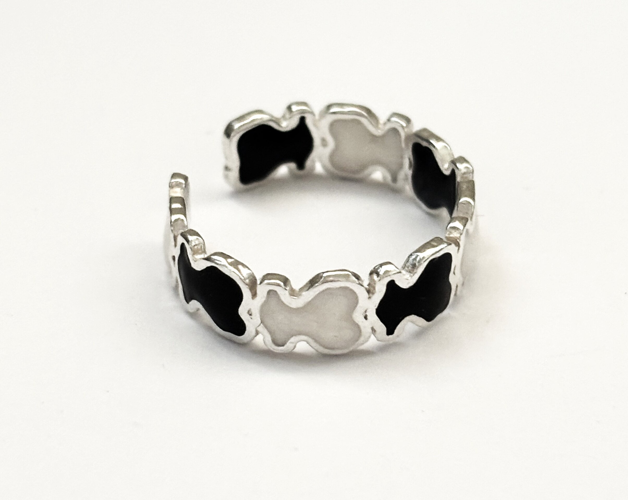 Anillo ajustable oso esmaltado blanco y negro - 1