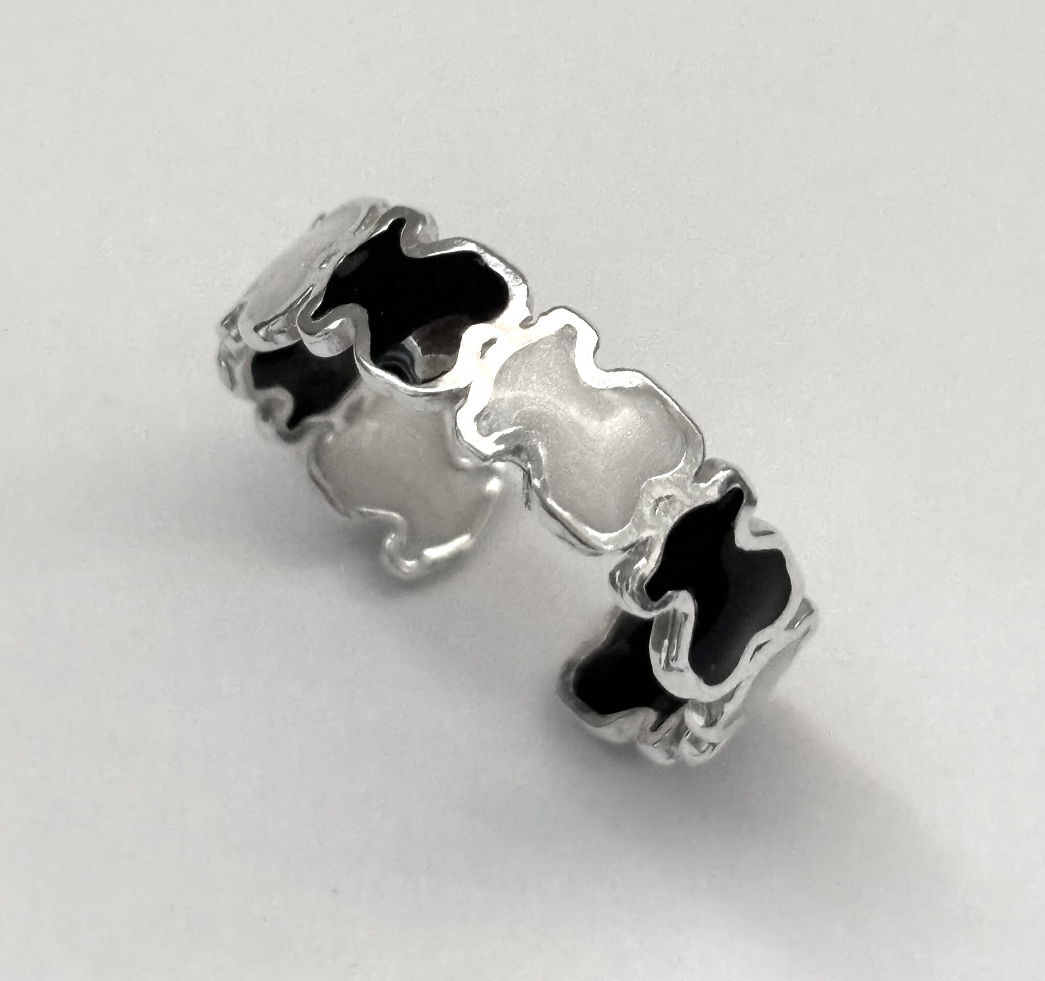Anillo ajustable oso esmaltado blanco y negro - 6