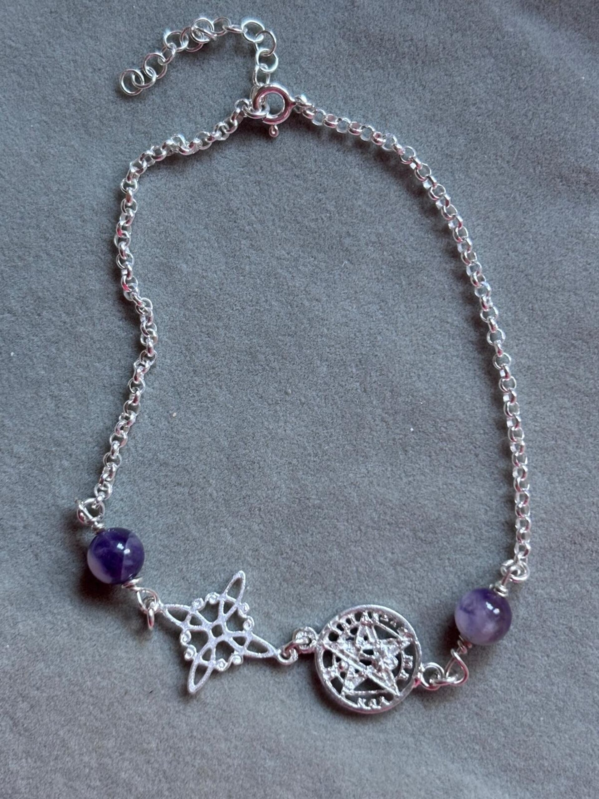 Tobillera amuleto doble protección con amatista - 2