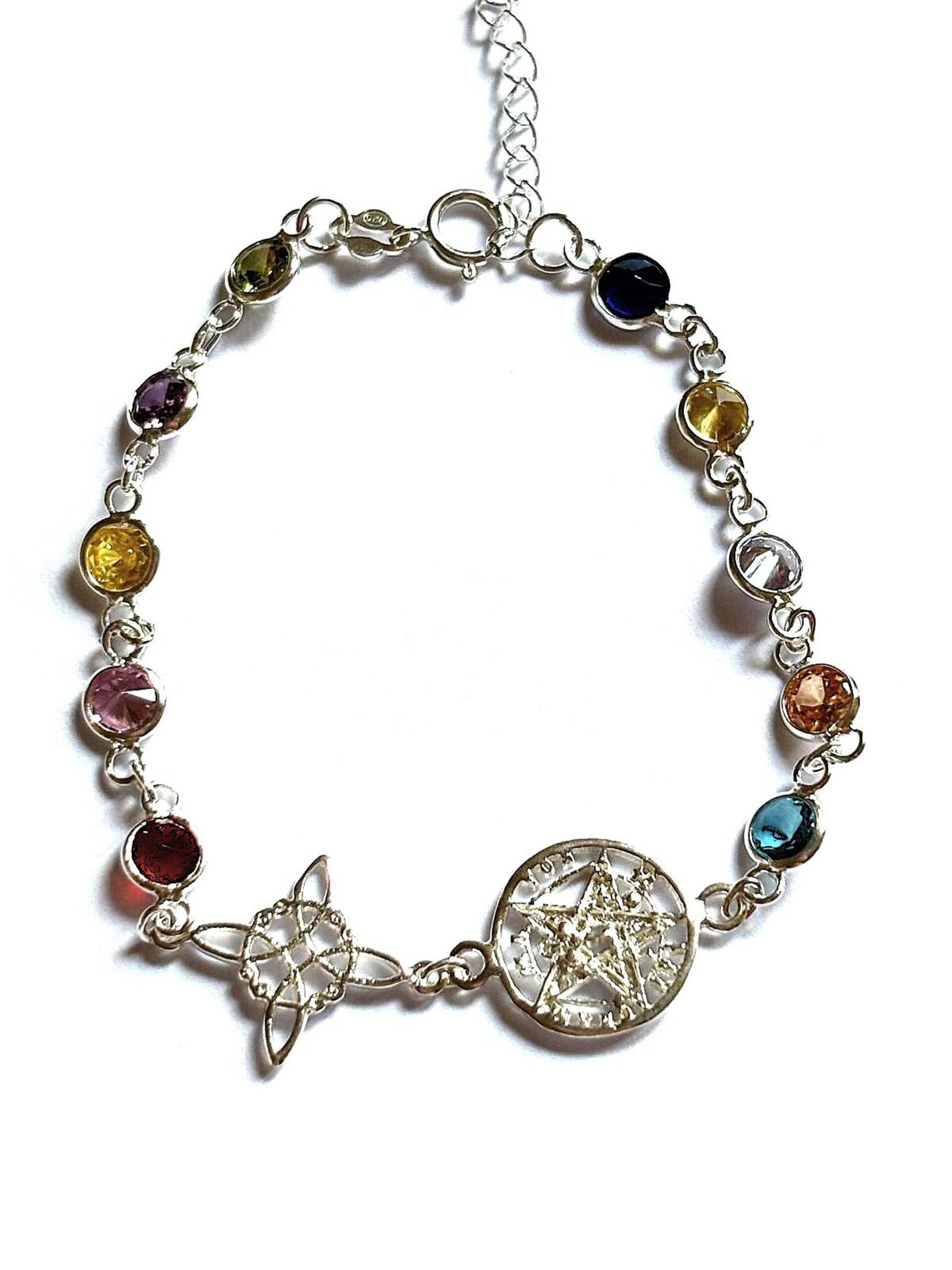 Pulsera  nudo de brujas y tetragrámaton con circonitas de colores - 1