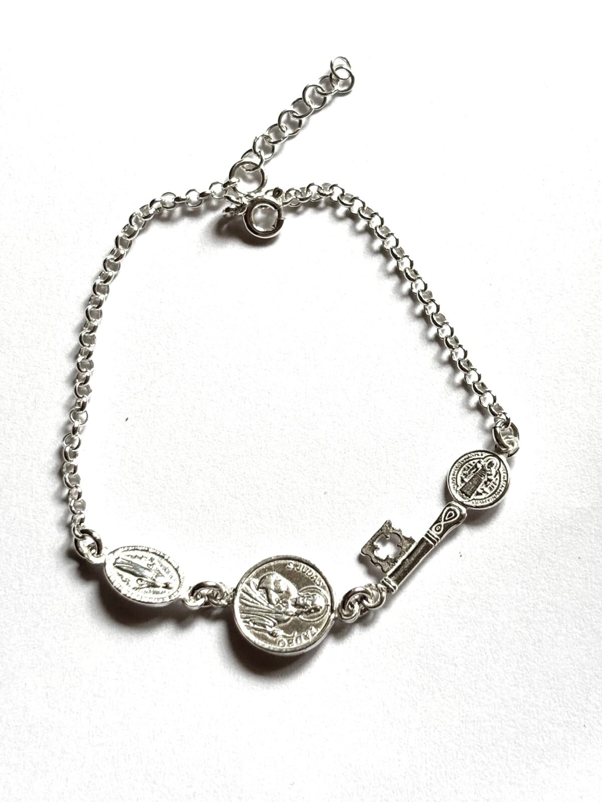 pulsera triple protección llave San Benito, San judas Tadeo y virgen milagrosa - 1
