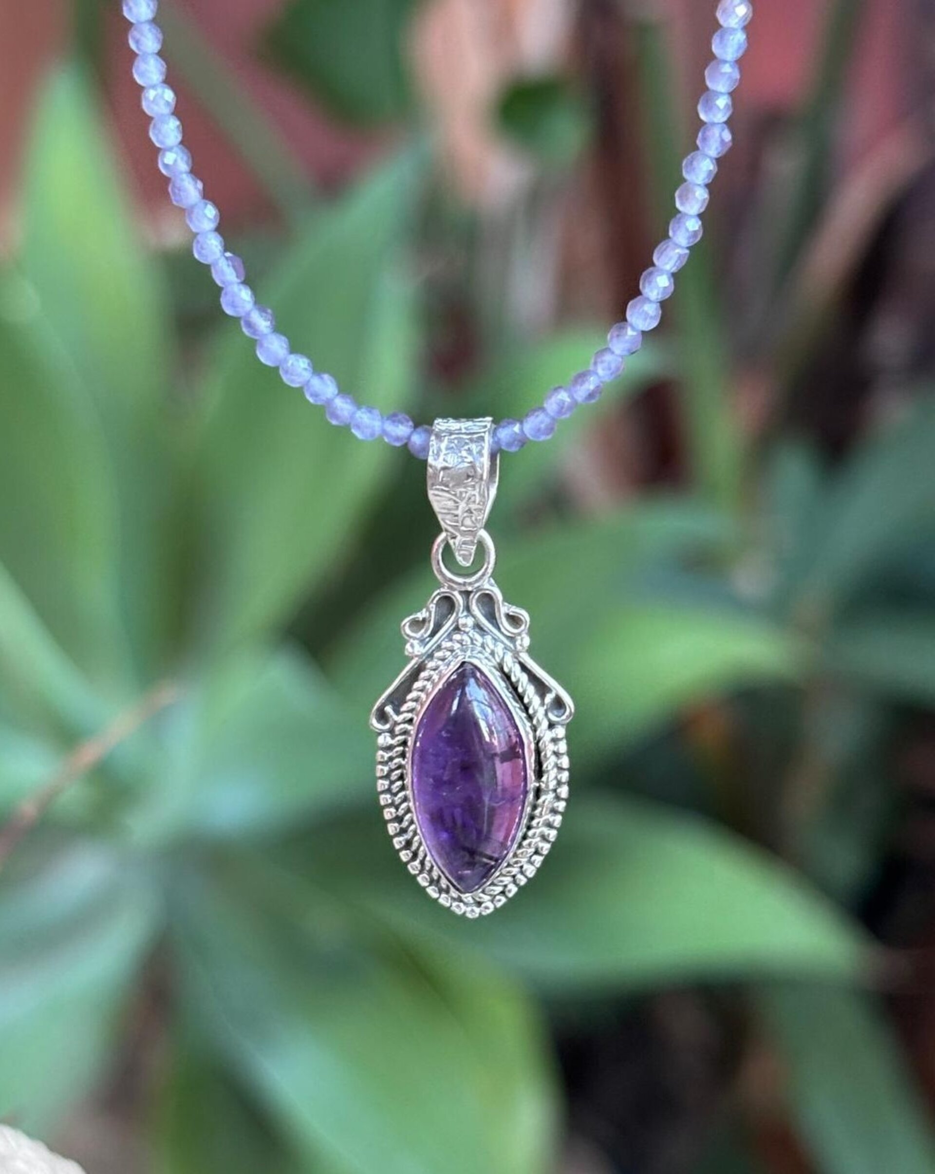 gargantilla facetada amatista y colgante - 5