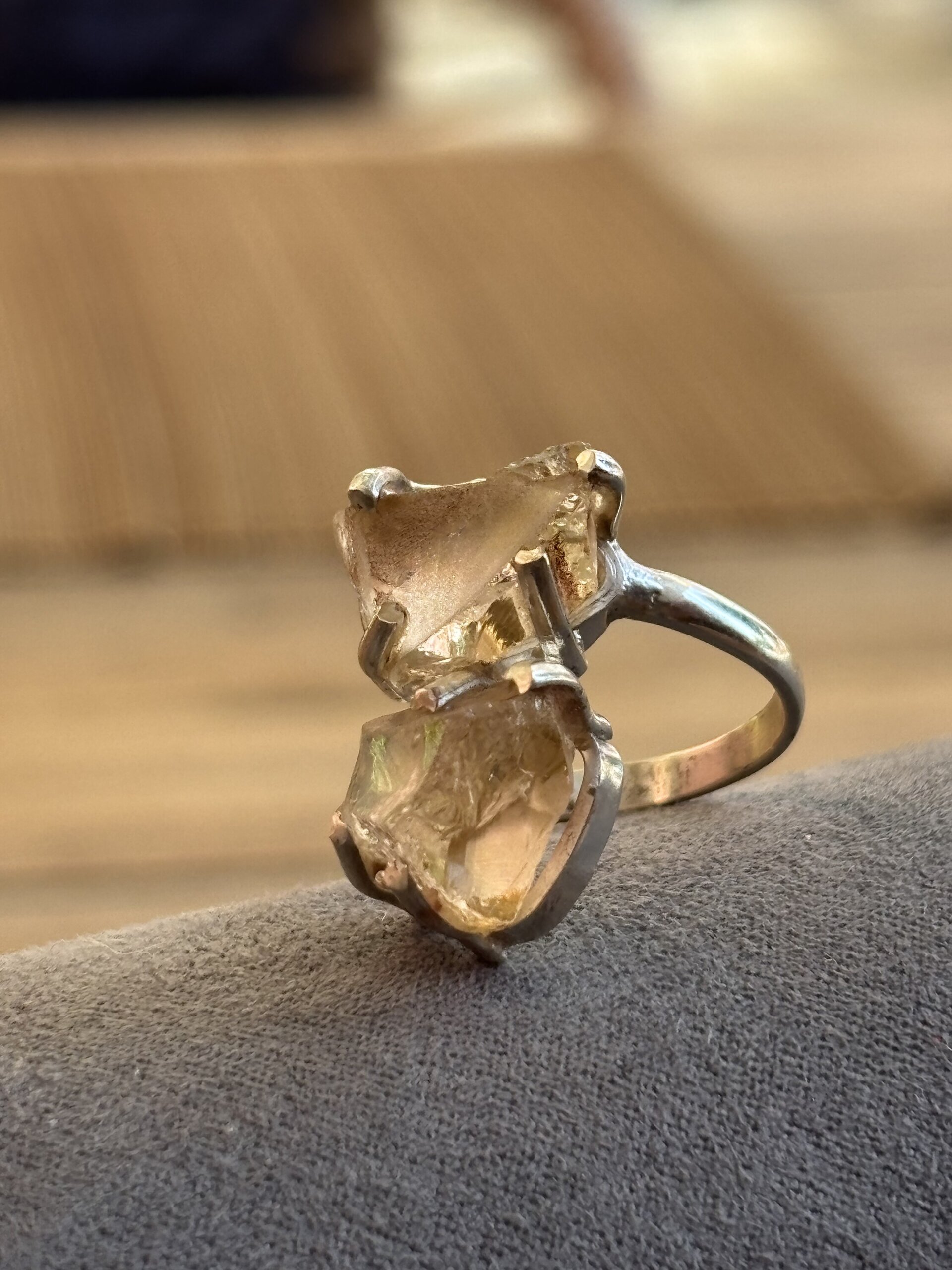Anillo ajustable piedra natural de cuarzo citrino - 5