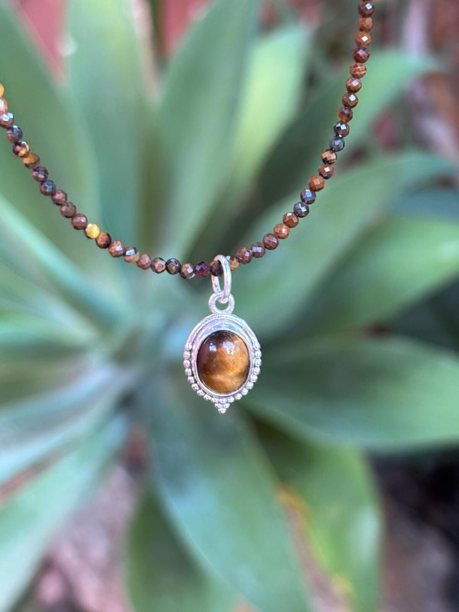 Gargantilla facetada ojo de tigre y colgante ojo de tigre - 3