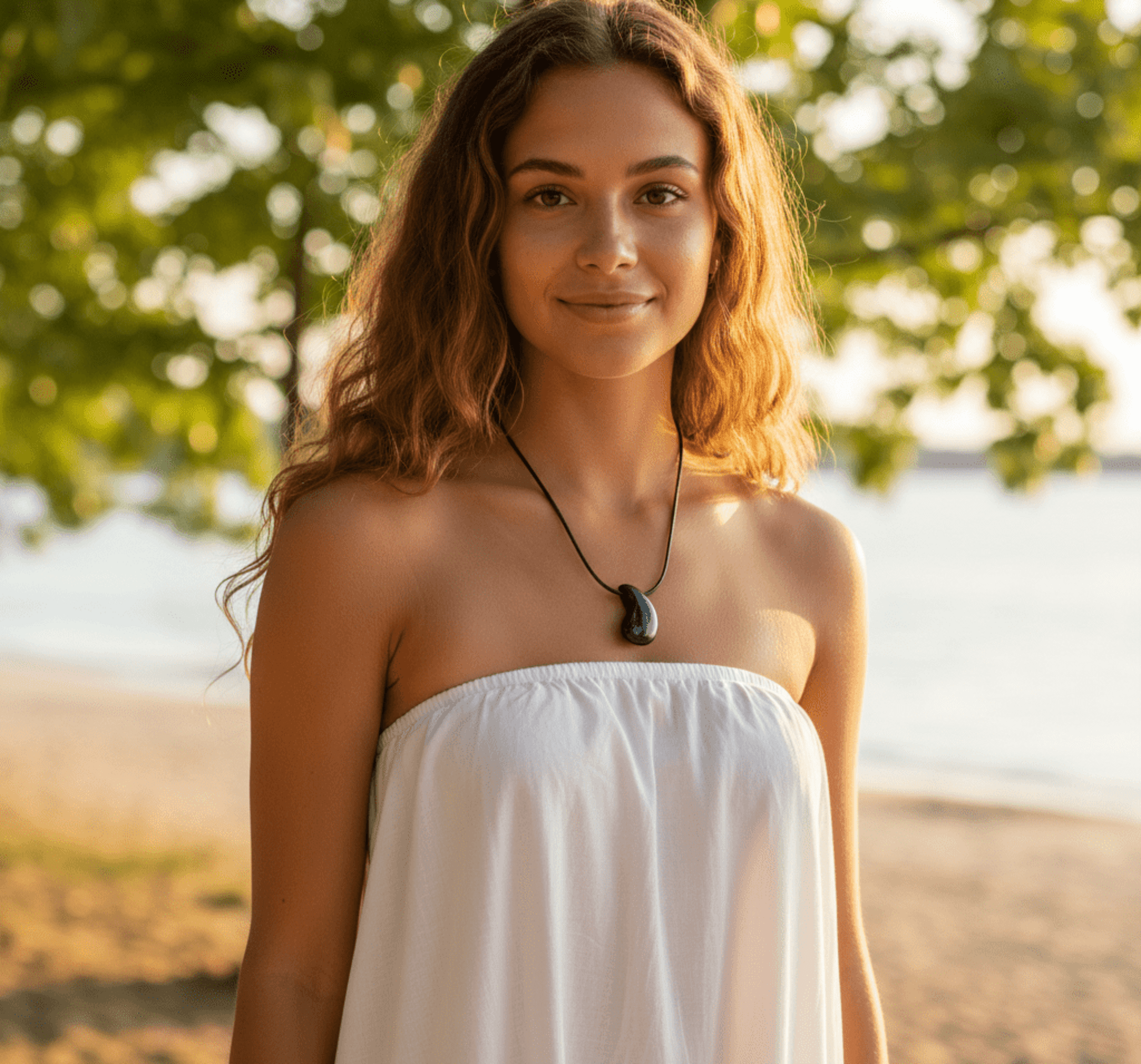 Collar ajustable, gota, con piedra natural ónix (unisex) - 1