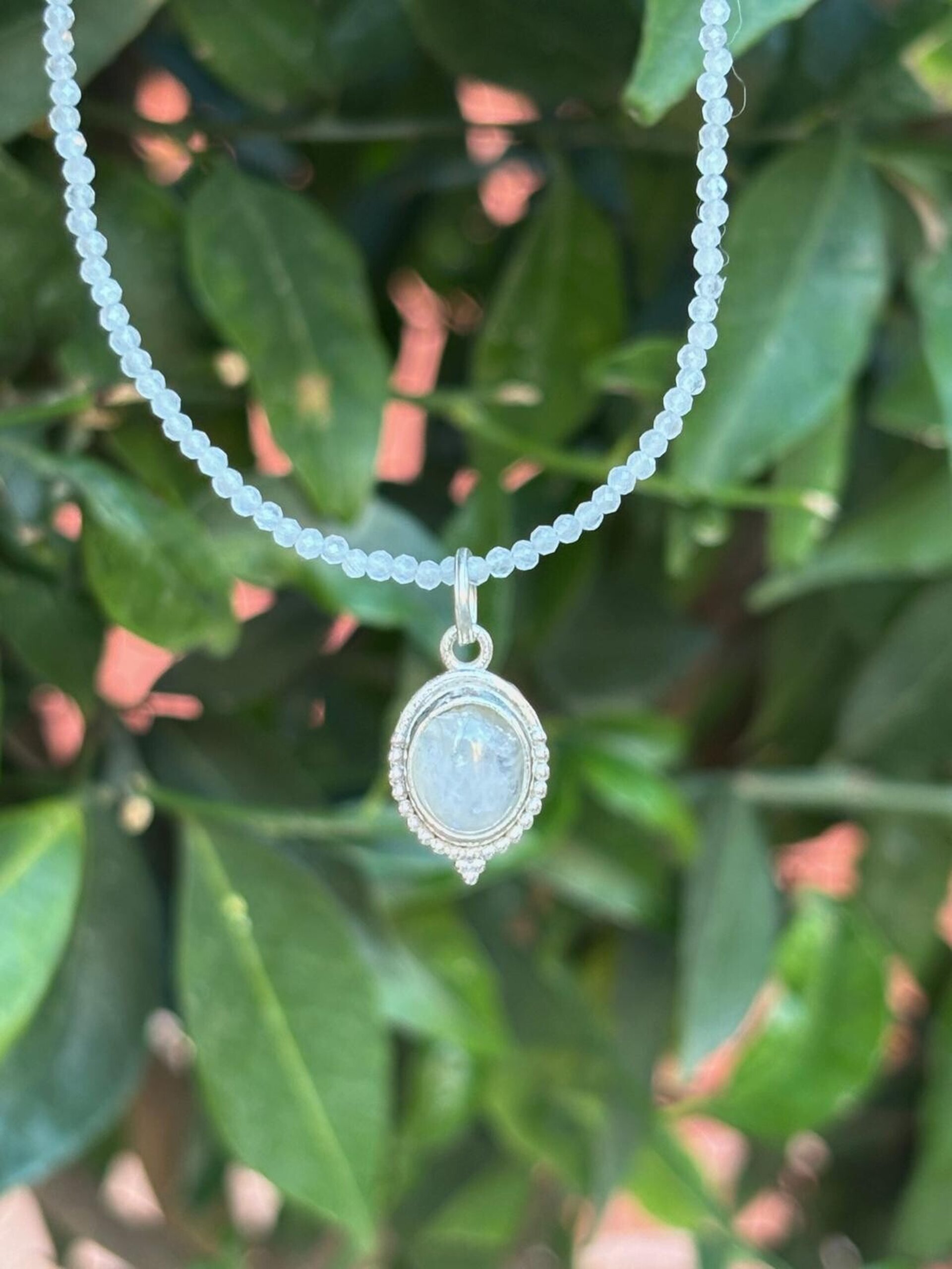 Gargantilla facetada piedra luna y colgante piedra luna - 5