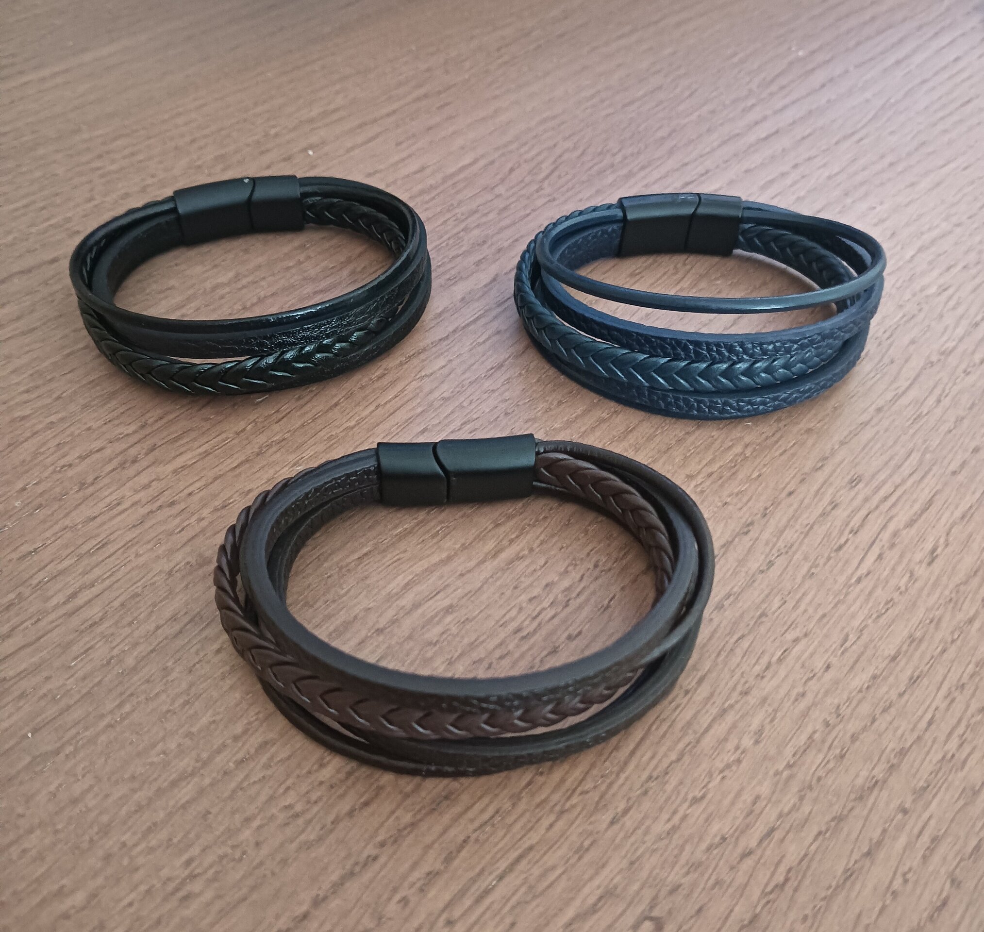 Pulseras tres colores a elegir para hombre de cuero trenzado - 5