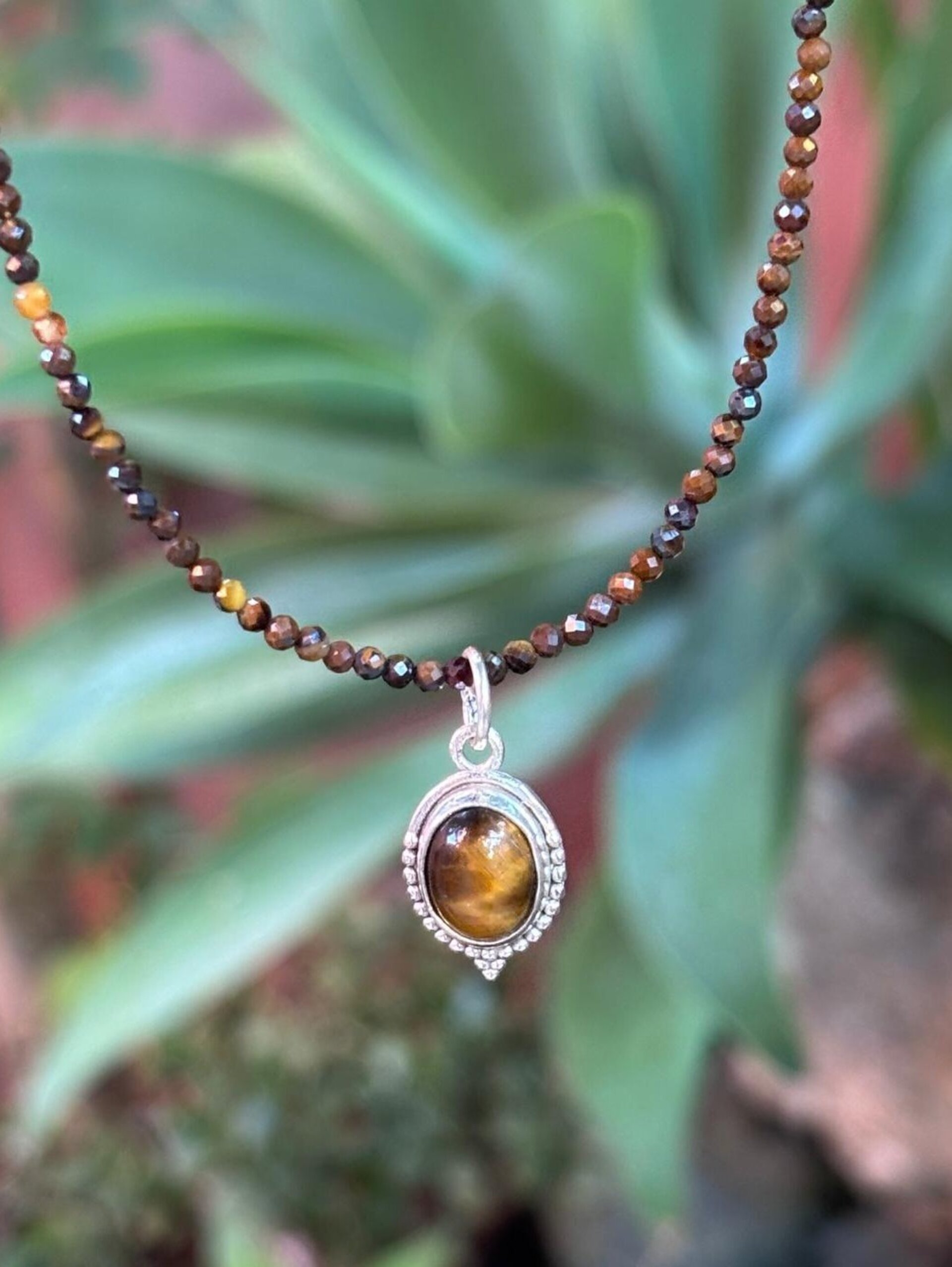 Gargantilla facetada ojo de tigre y colgante ojo de tigre - 8