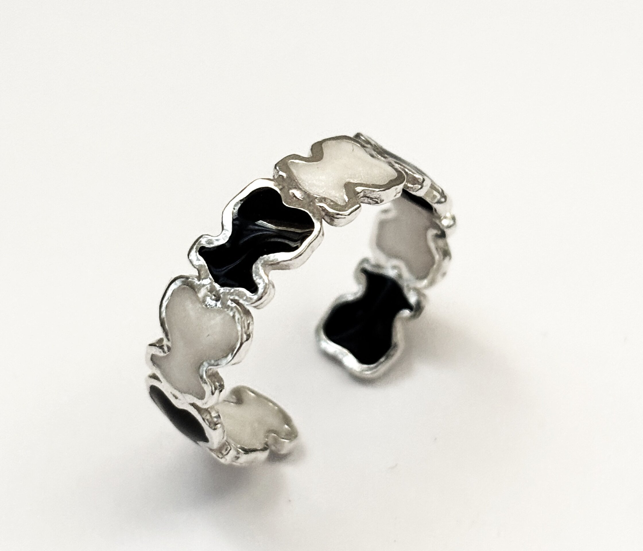 Anillo ajustable oso esmaltado blanco y negro - 5