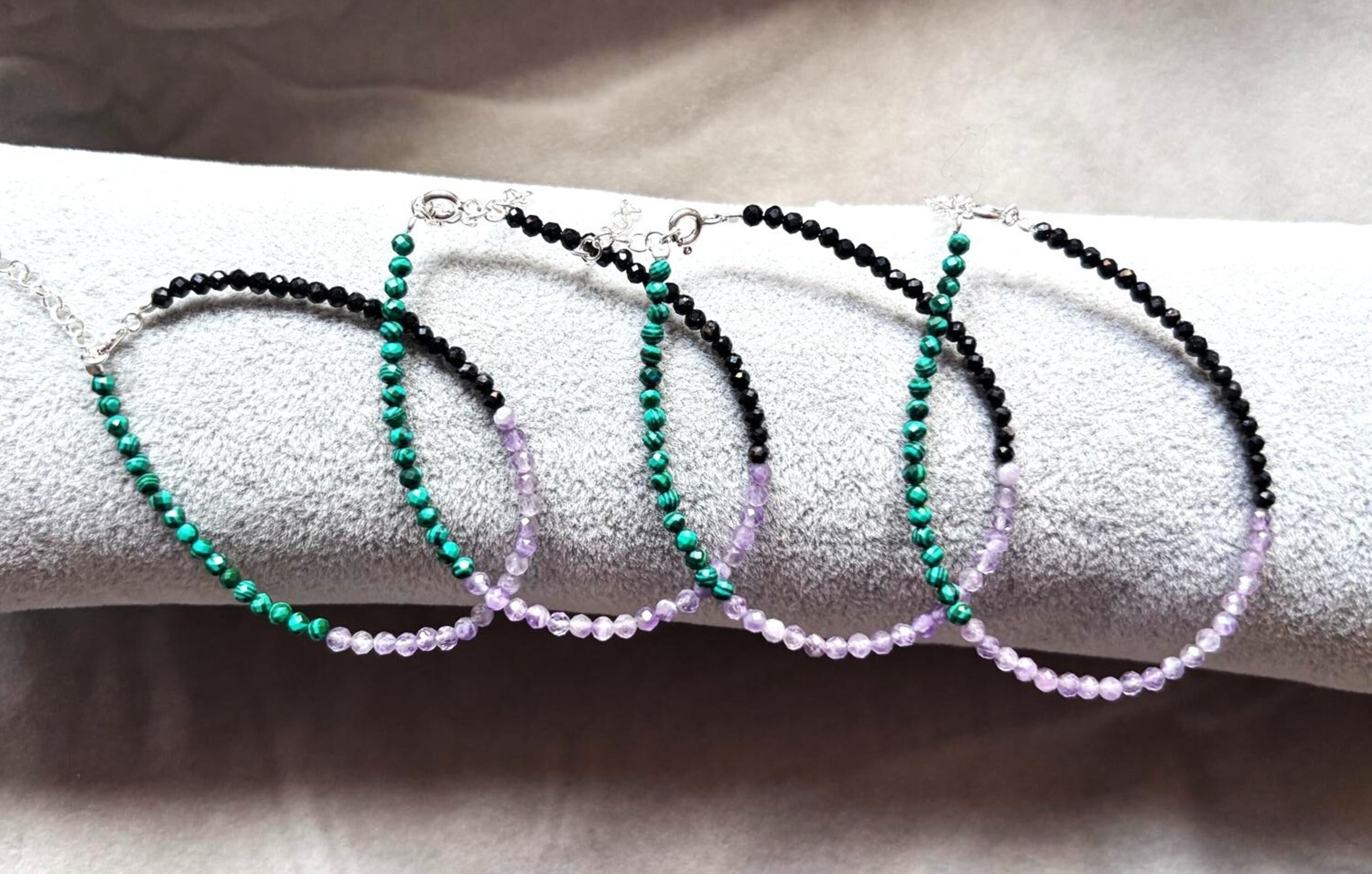 pulsera amatista, turmalina y malaquita facetada - 2