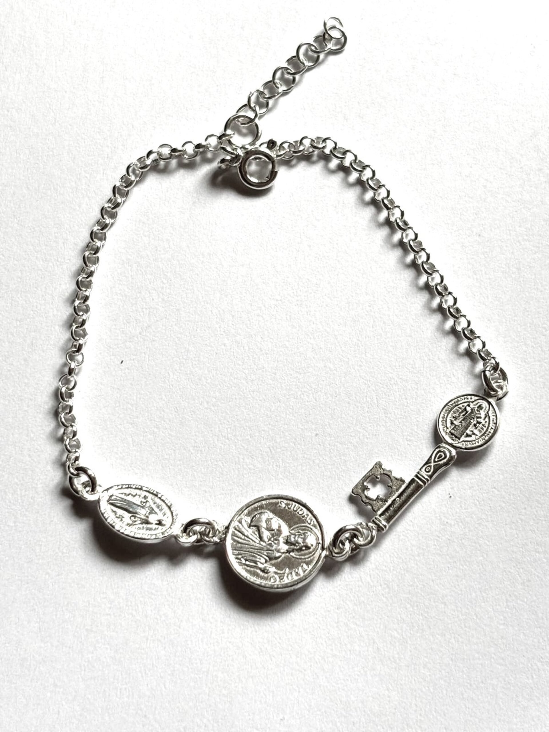 pulsera triple protección llave San Benito, San judas Tadeo y virgen milagrosa - 3
