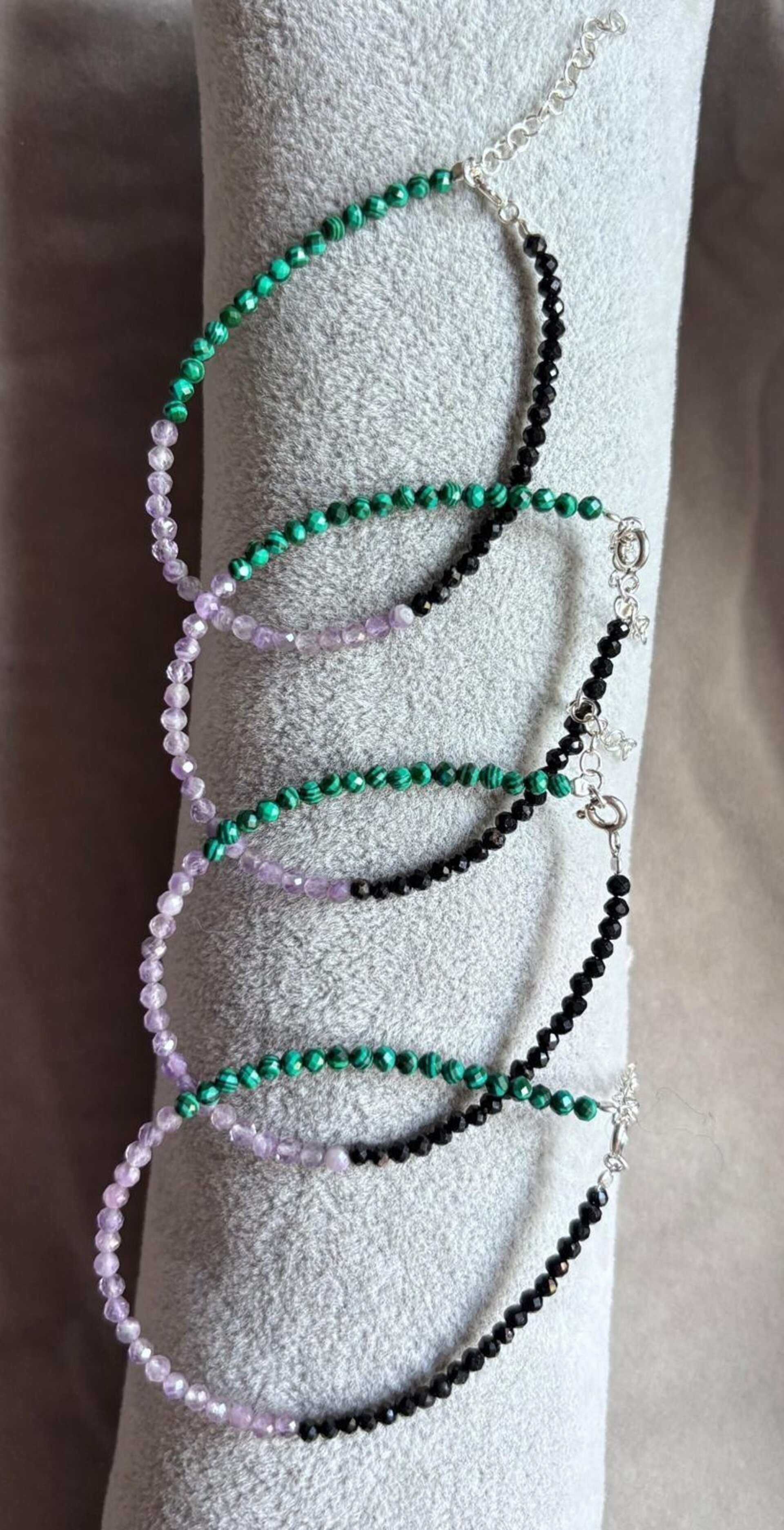 pulsera amatista, turmalina y malaquita facetada - 4