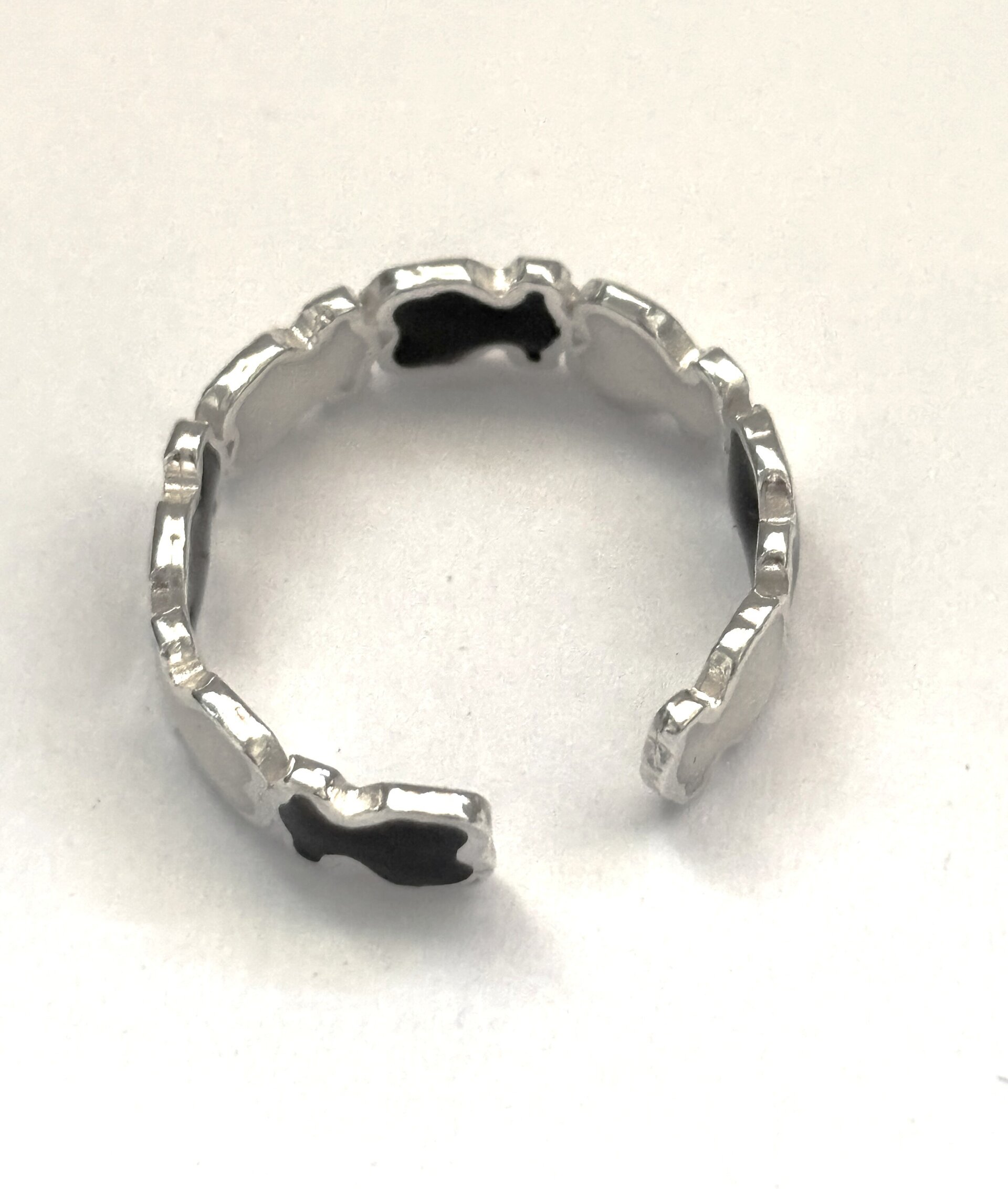 Anillo ajustable oso esmaltado blanco y negro - 4