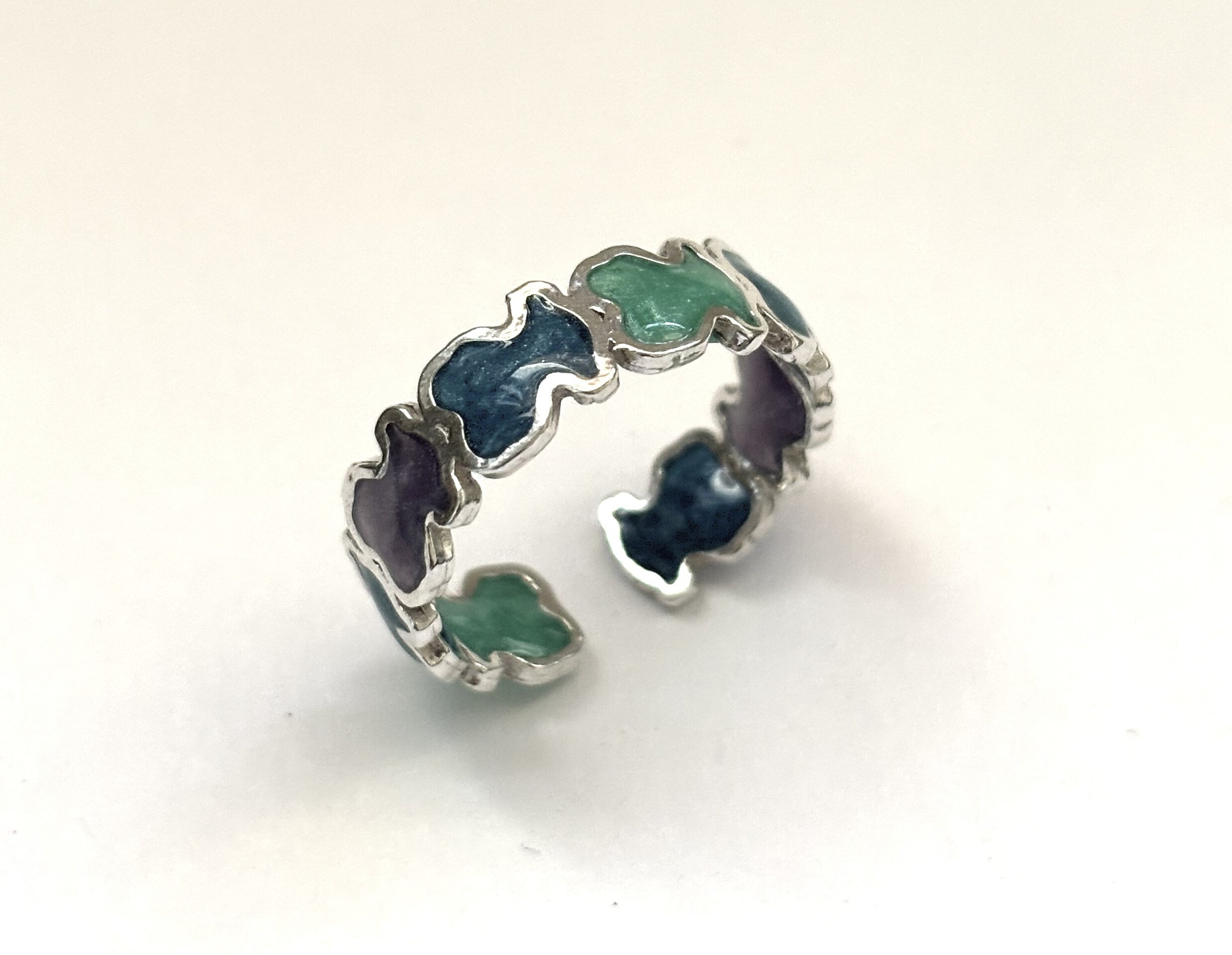 Anillo ajustable oso esmaltado tonos verdosos azulados - 2
