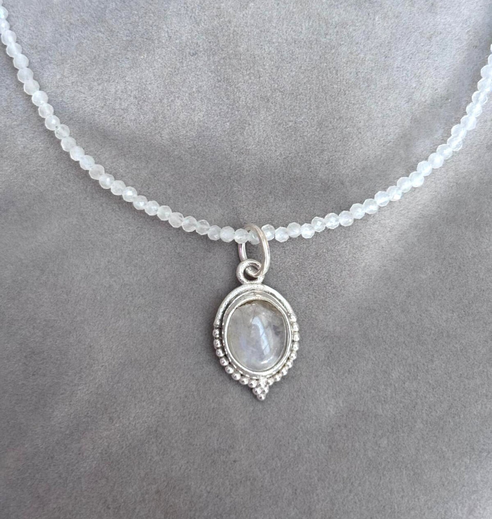 Gargantilla facetada piedra luna y colgante piedra luna - 8