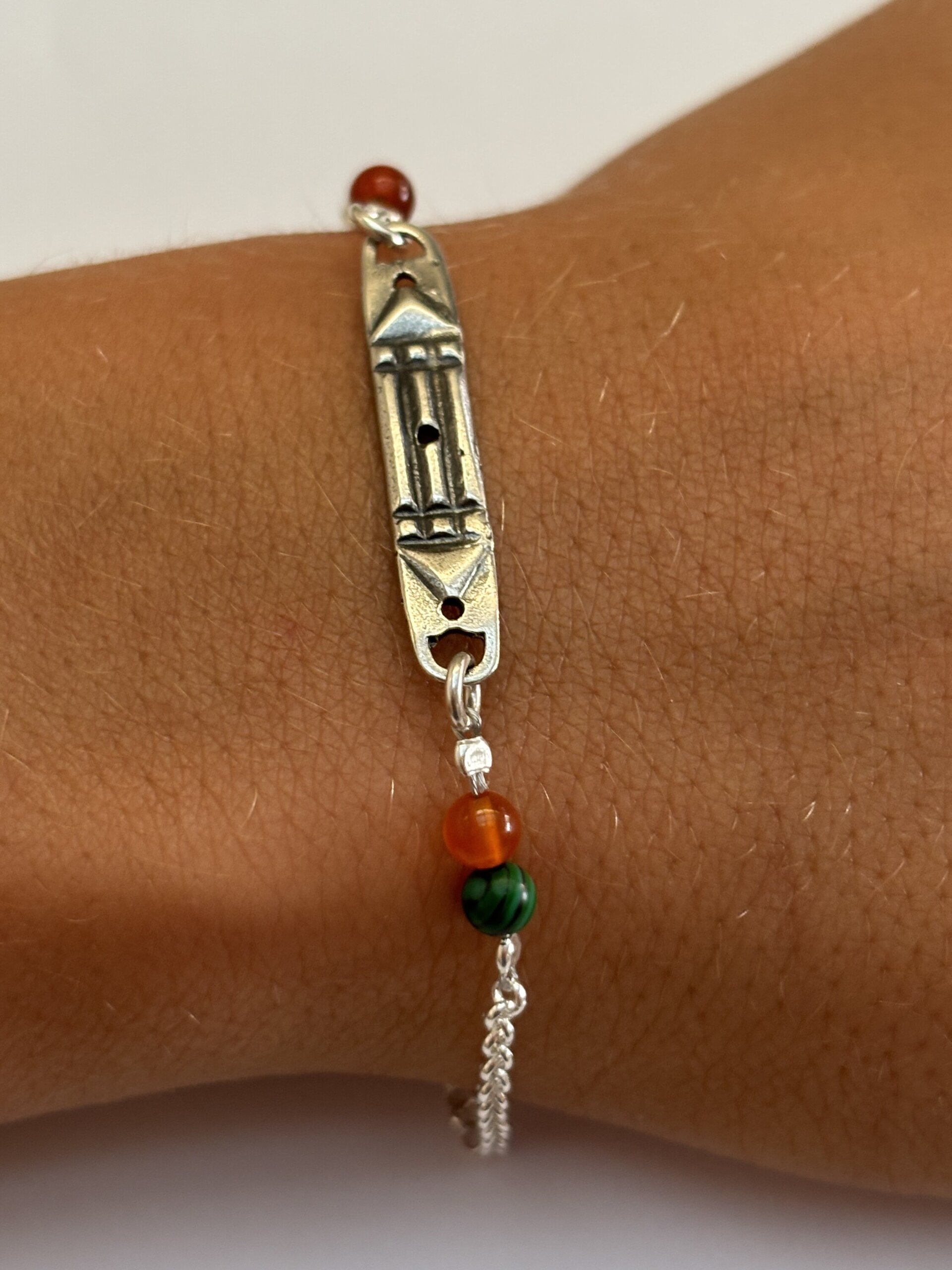 PULSERA ATLANTE CON PIEDRA DE MALAQUITA Y CORNALINA - 6