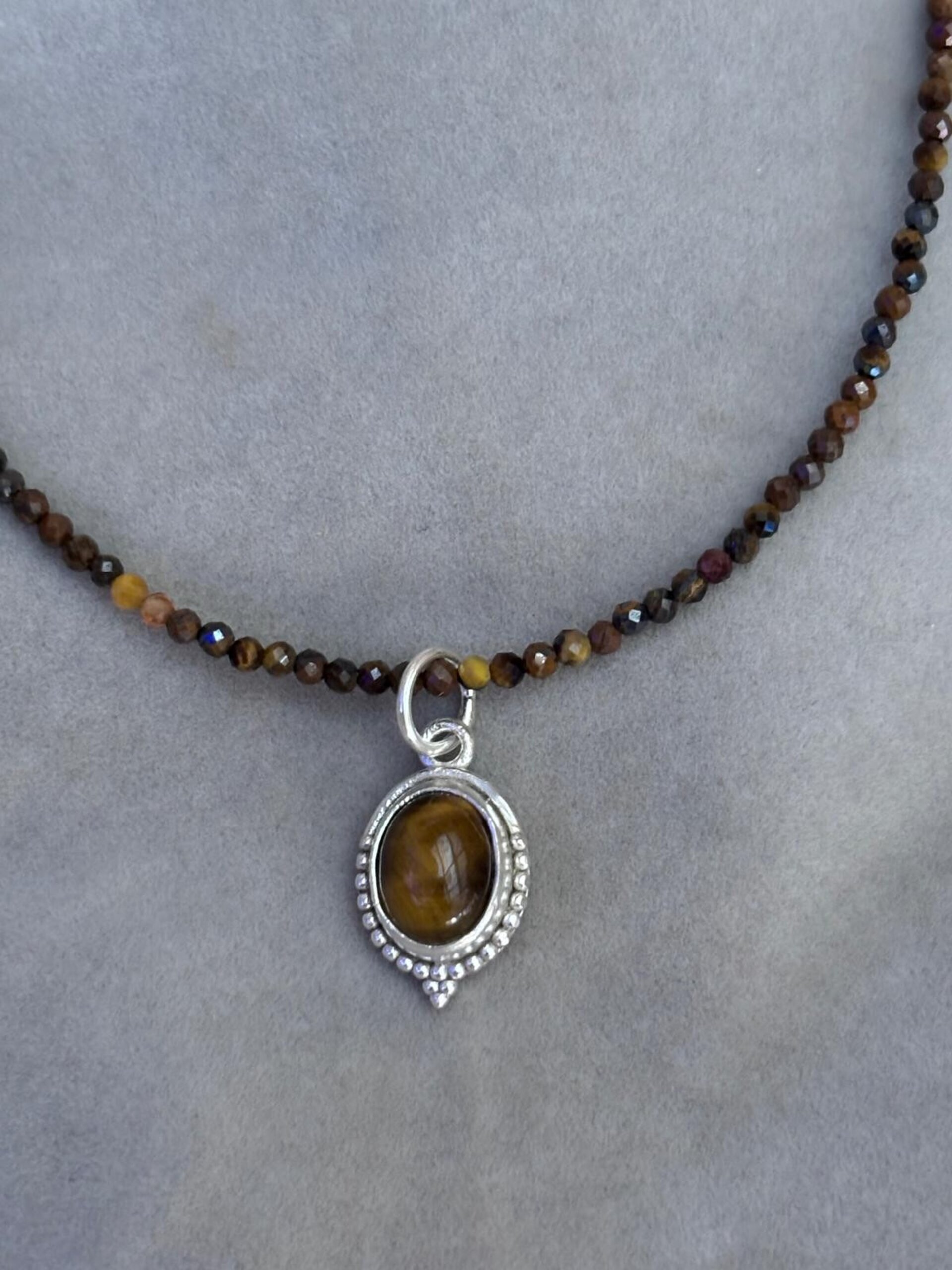 Gargantilla facetada ojo de tigre y colgante ojo de tigre - 2