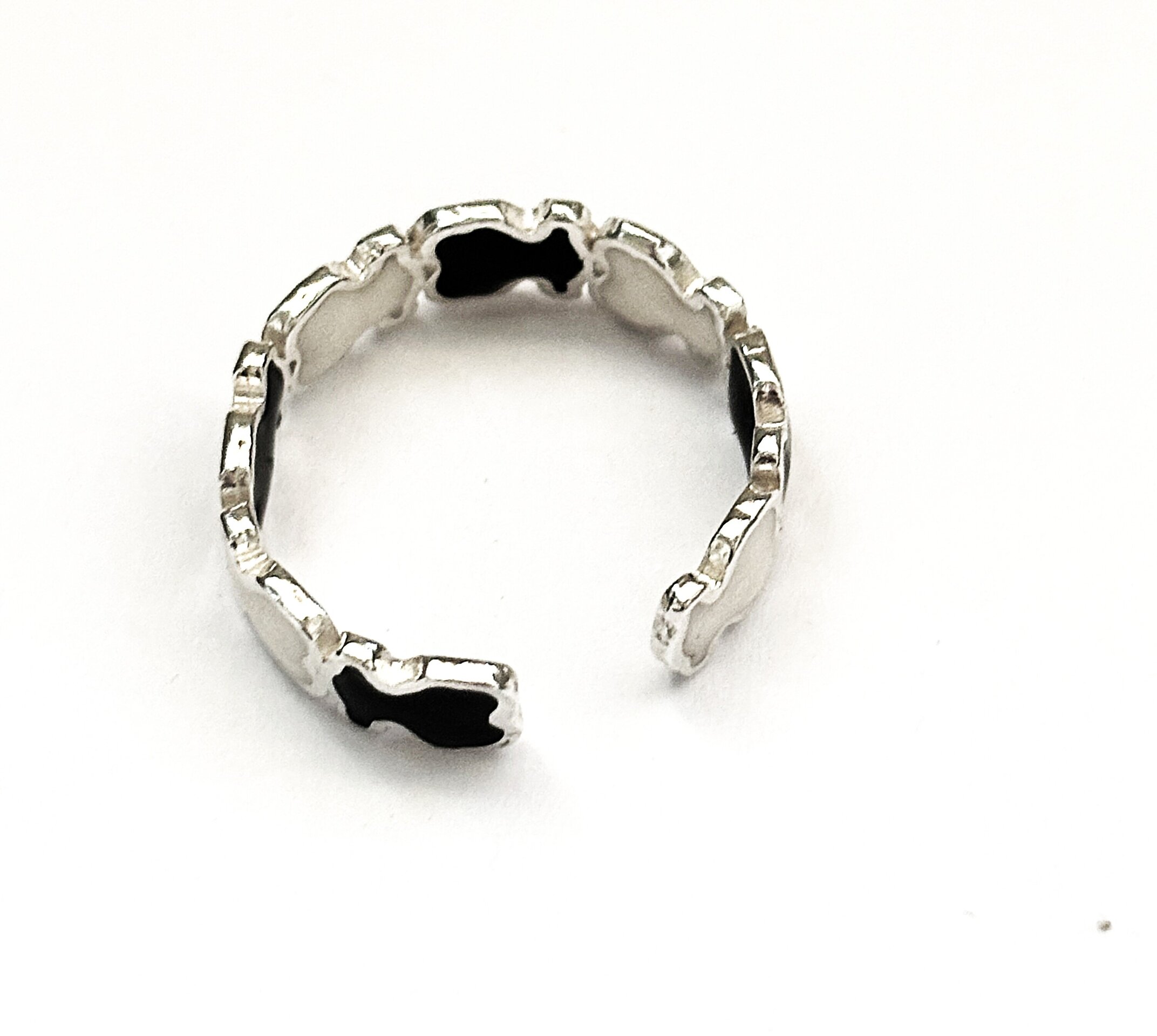 Anillo ajustable oso esmaltado blanco y negro - 2