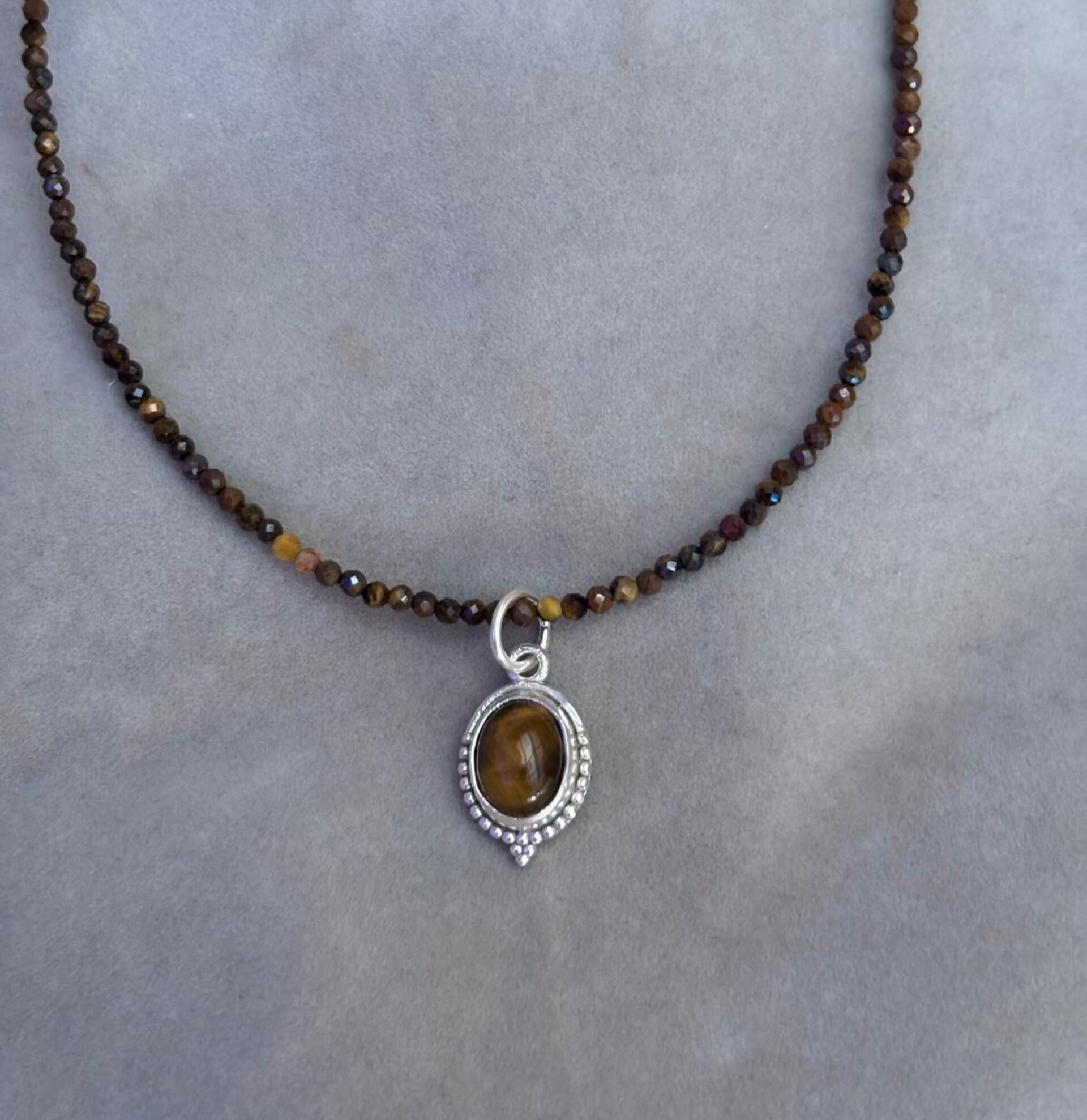 Gargantilla facetada ojo de tigre y colgante ojo de tigre - 6