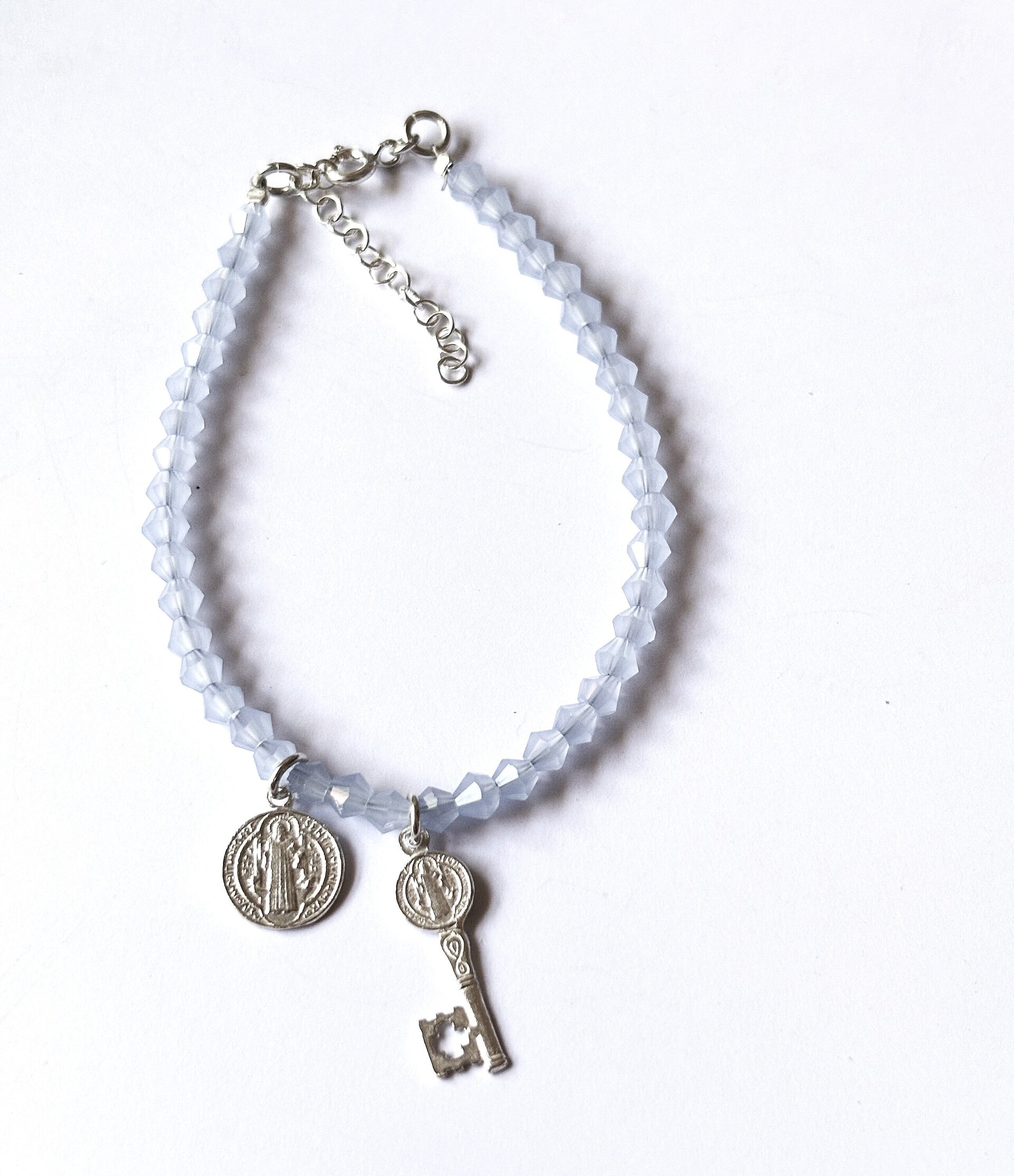 Pulsera aguamarina llave San Benito y Judas Tadeo - 4