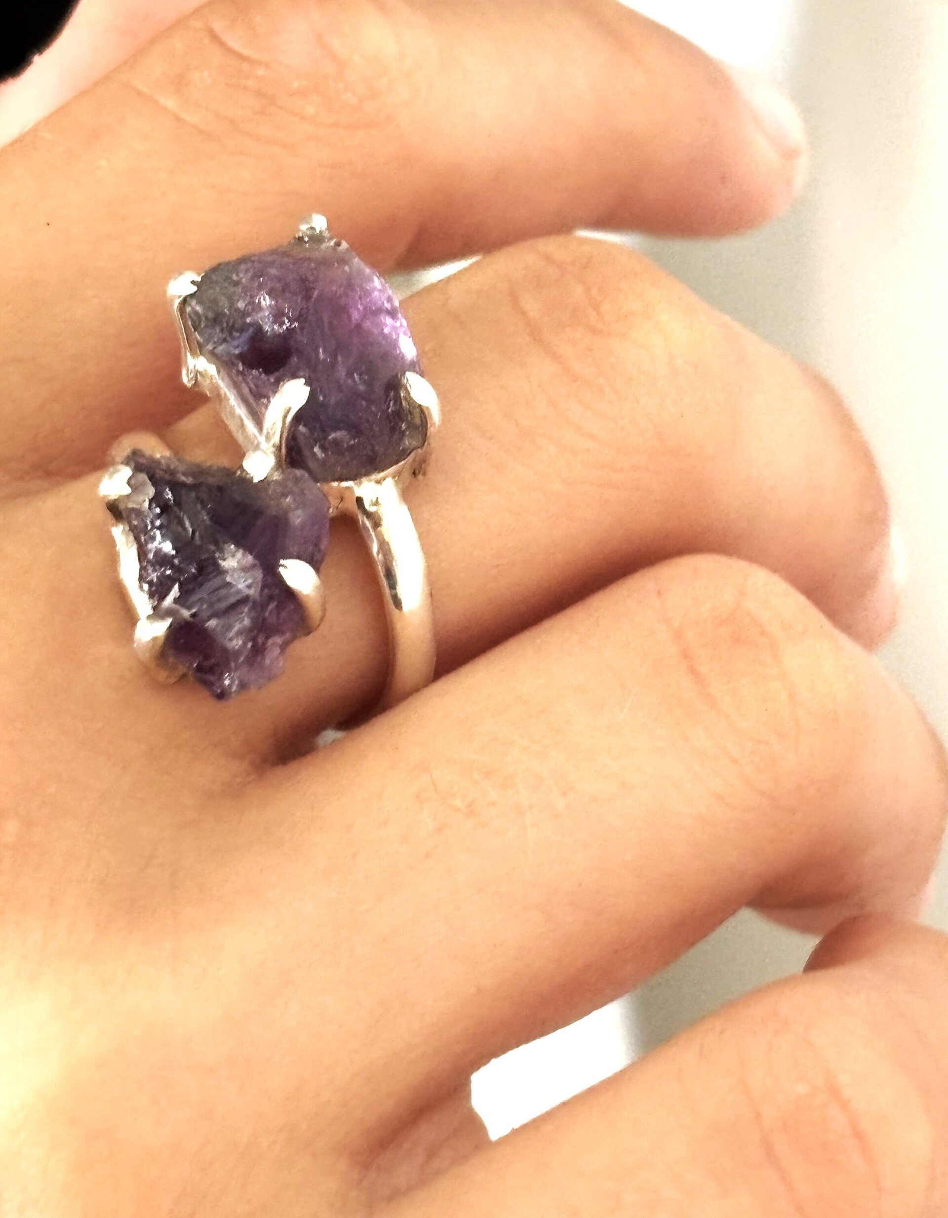 Anillo ajustable piedra natural de amatista - 2