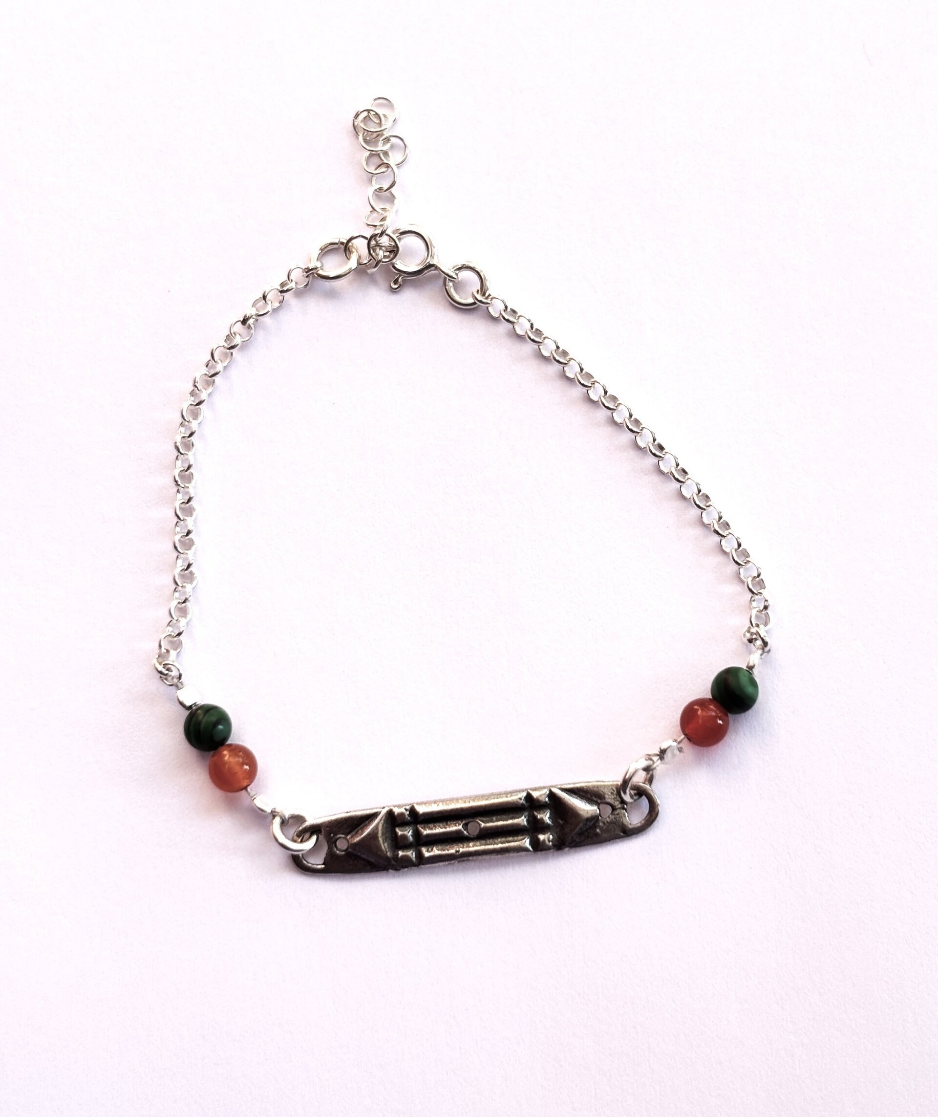 PULSERA ATLANTE CON PIEDRA DE MALAQUITA Y CORNALINA - 2