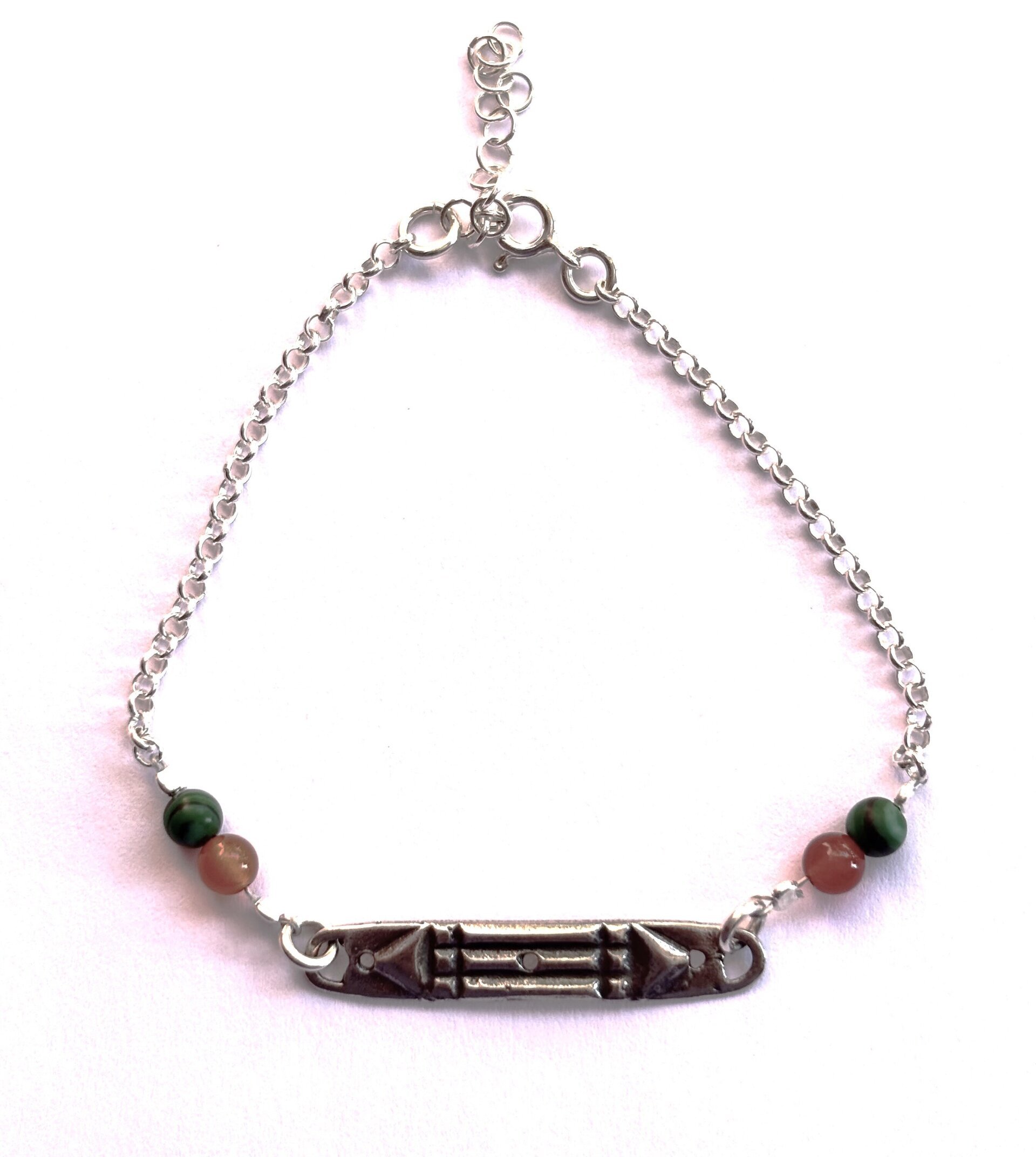 PULSERA ATLANTE CON PIEDRA DE MALAQUITA Y CORNALINA - 8