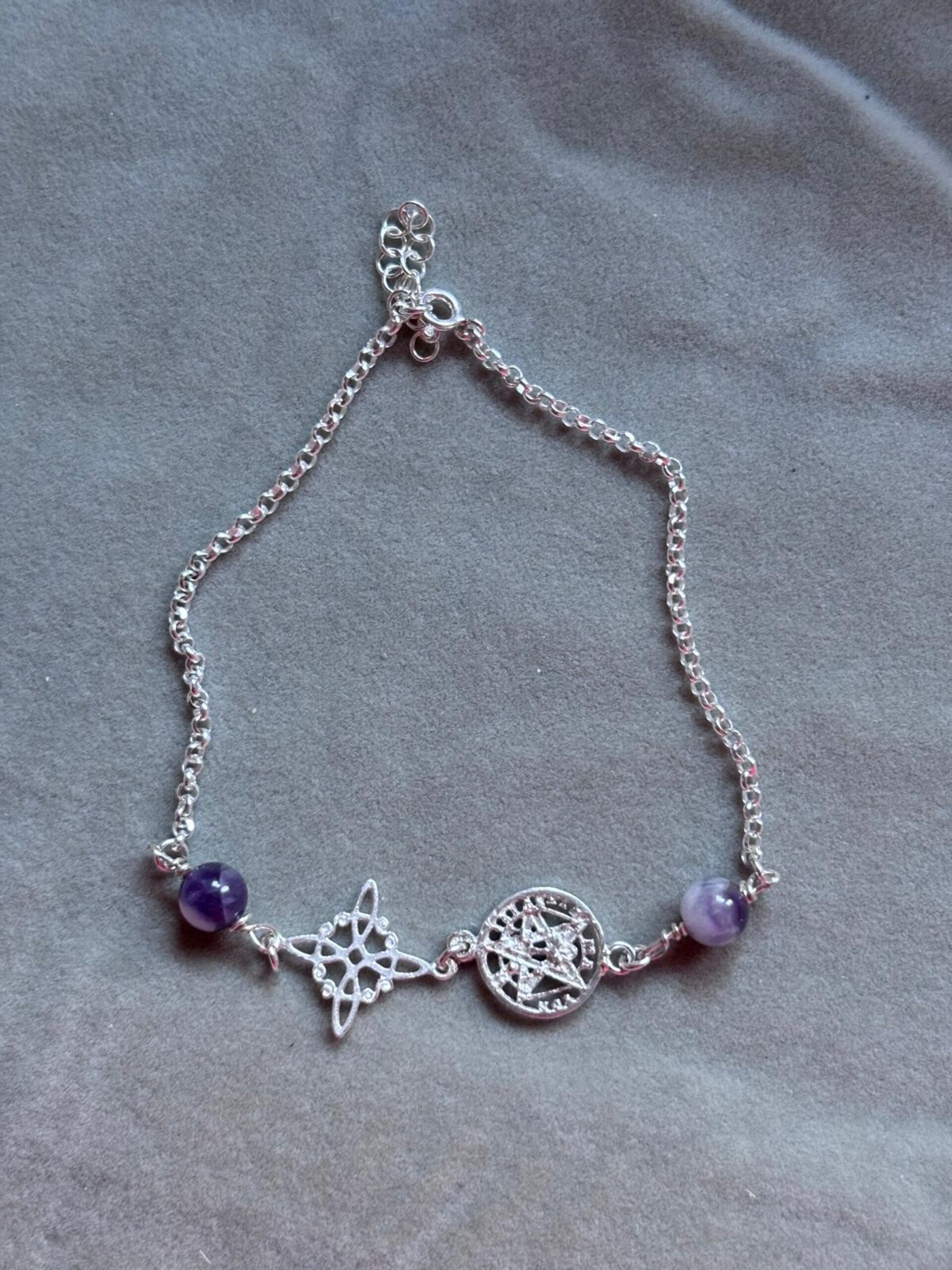 Tobillera amuleto doble protección con amatista - 3