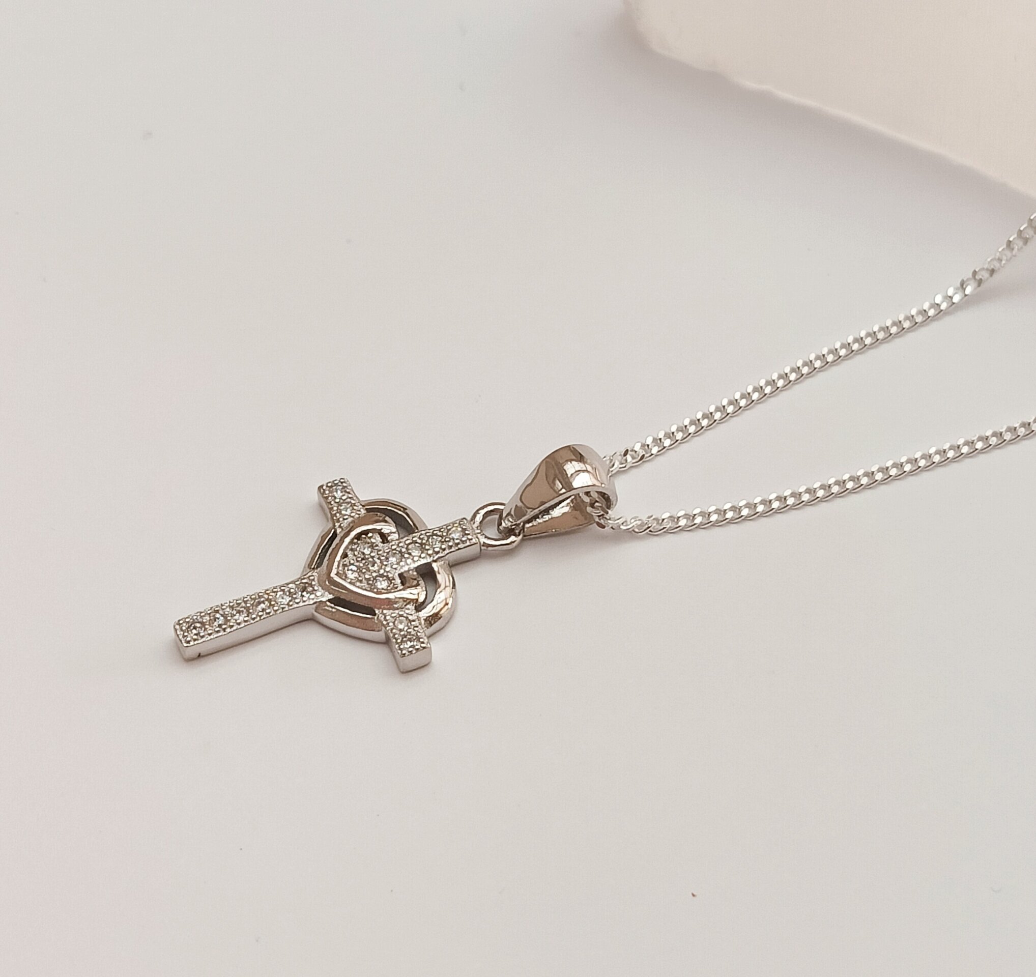 Collar mujer cruz con corazón y circonitas - 4