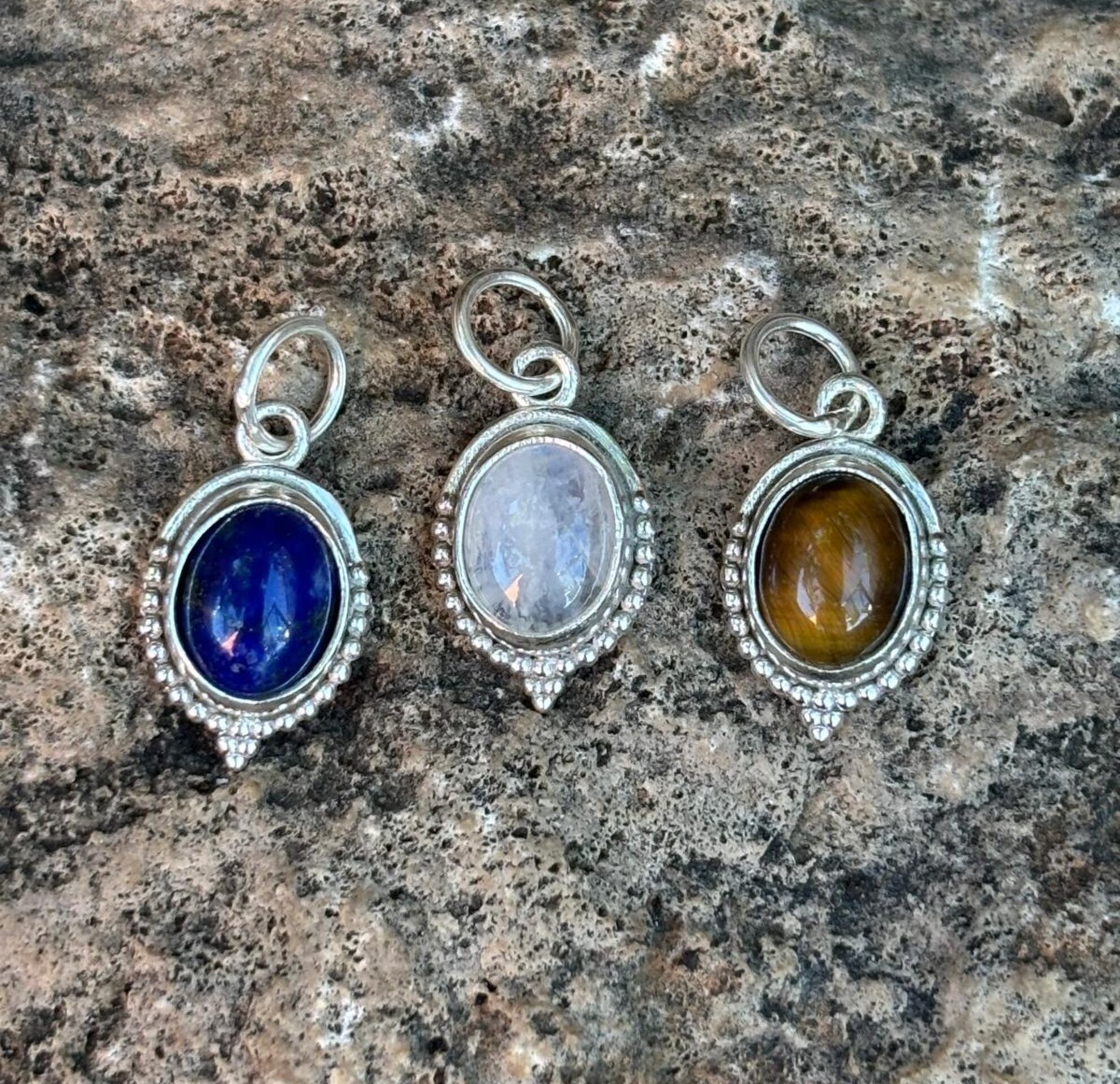 colgantes lapizlázuli, ojo de tigre y piedra luna - 5