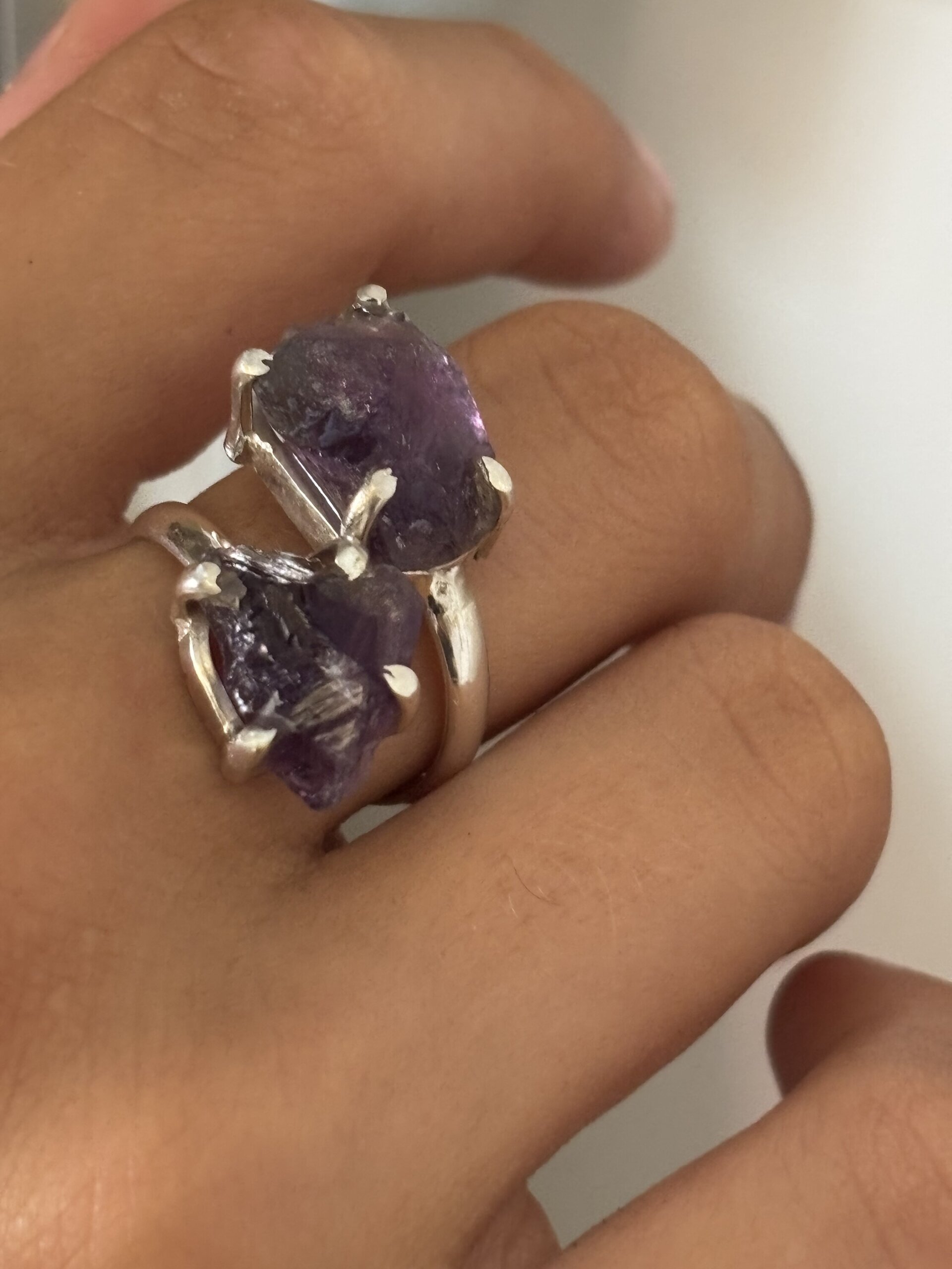 Anillo ajustable piedra natural de amatista - 5