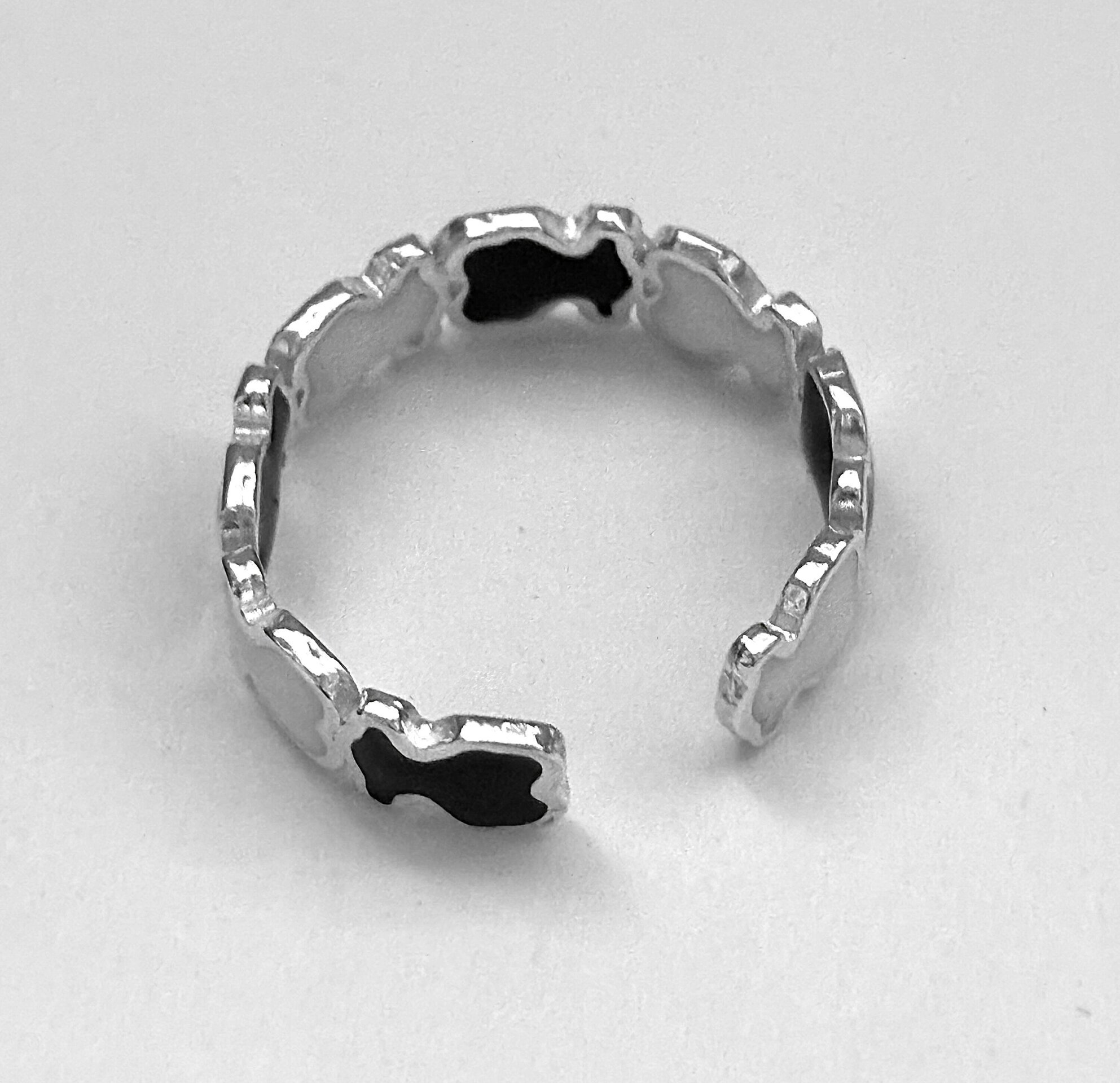 Anillo ajustable oso esmaltado blanco y negro - 3