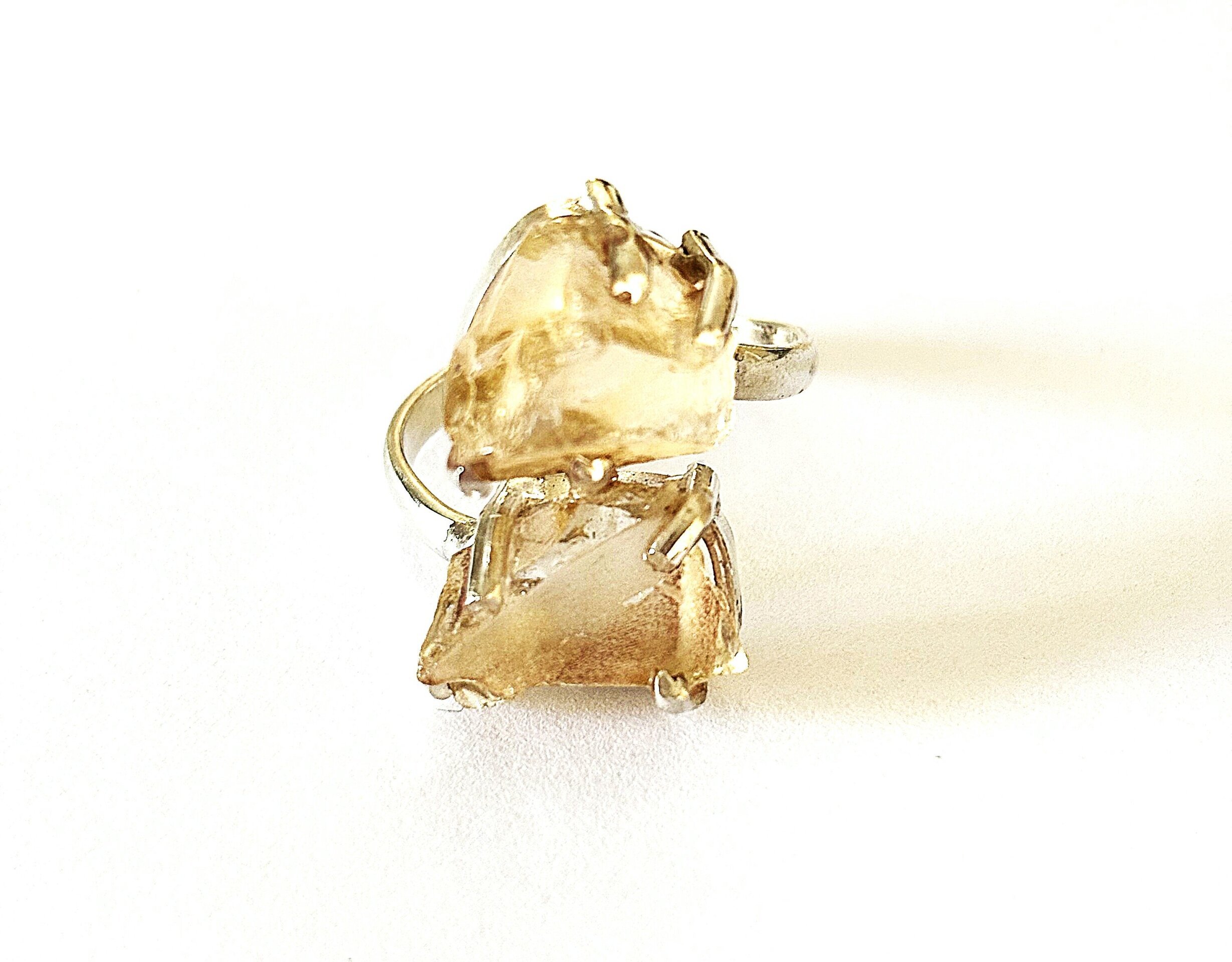 Anillo ajustable piedra natural de cuarzo citrino - 13