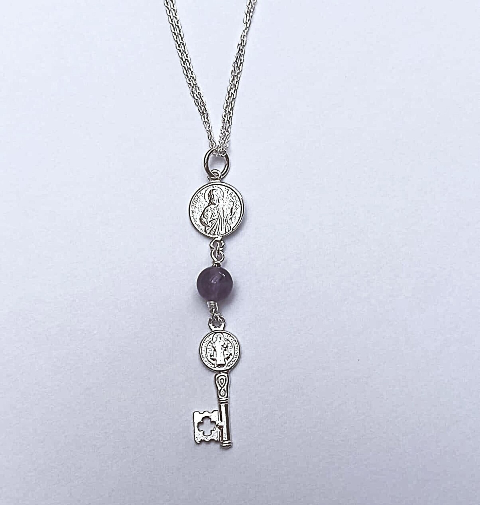 Collar llave abre caminos y san judas Tadeo con amatista - 4
